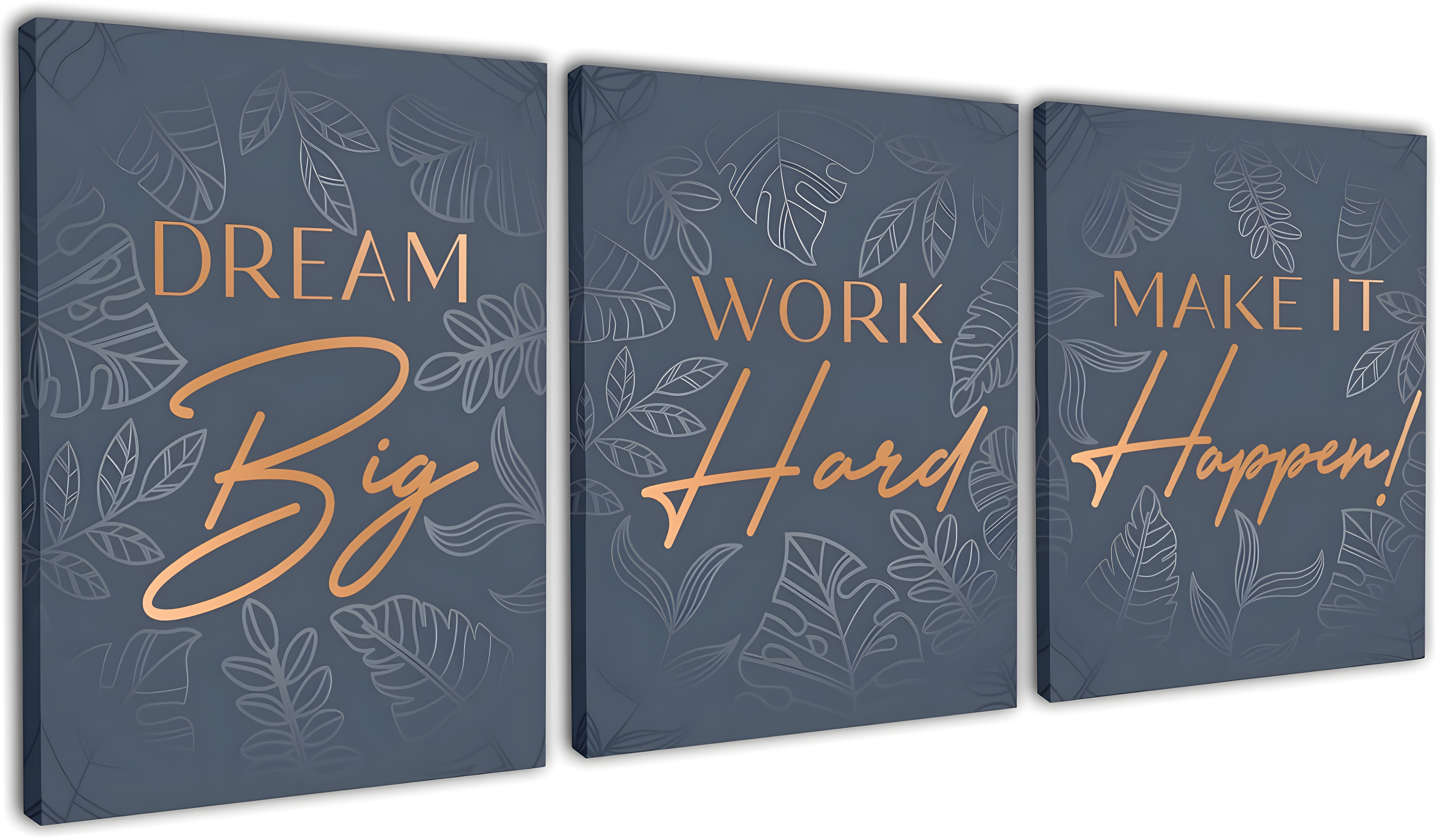 Inspirational Wall Décor For Office, Bedroom, Living Room - 3Pc Motivational Poster Set - Framed Canvas - 12.5 X 15 Inch Wall Art