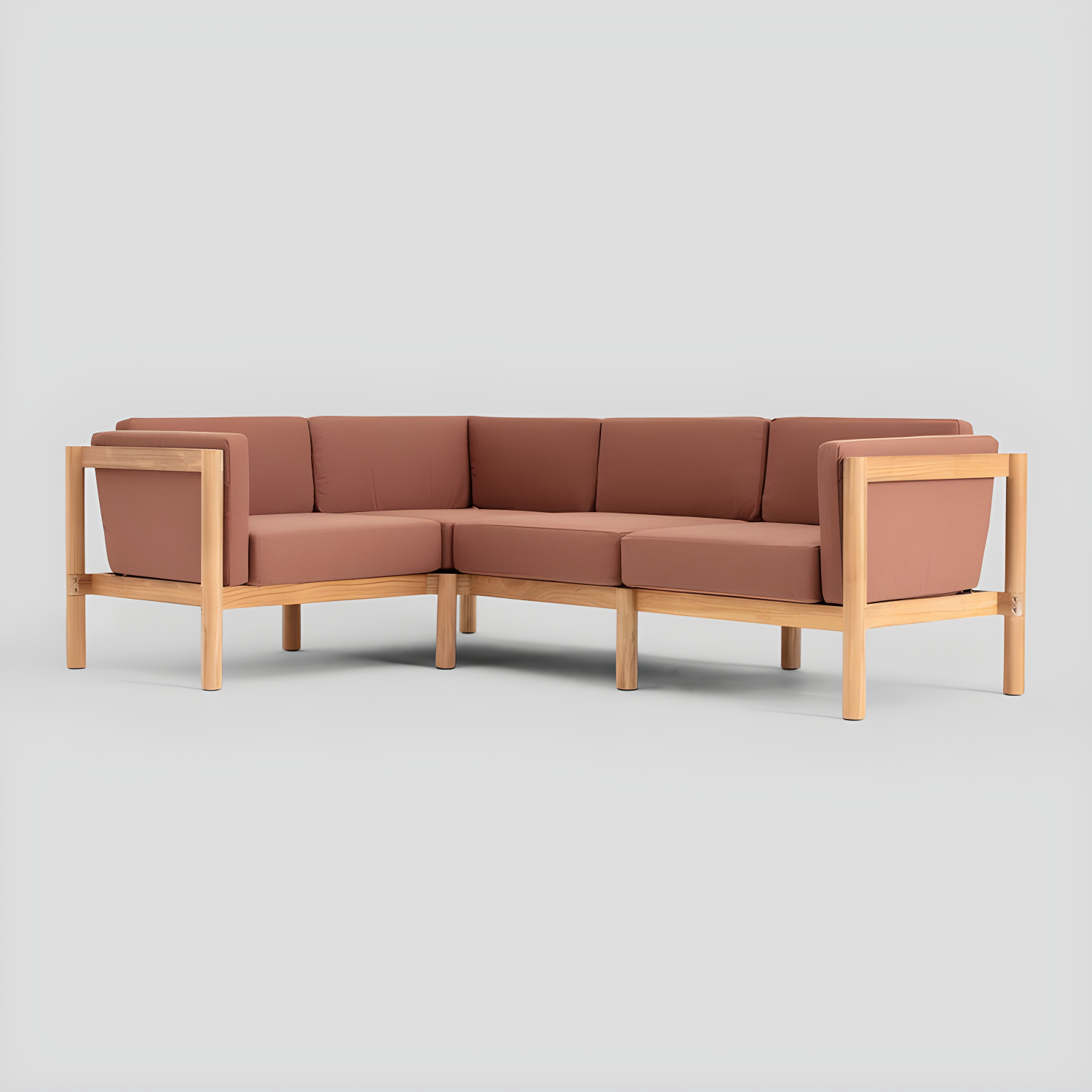 Haven 4-Piece Teak Outdoor Sectional With Sunbrella Cushions In Graystone