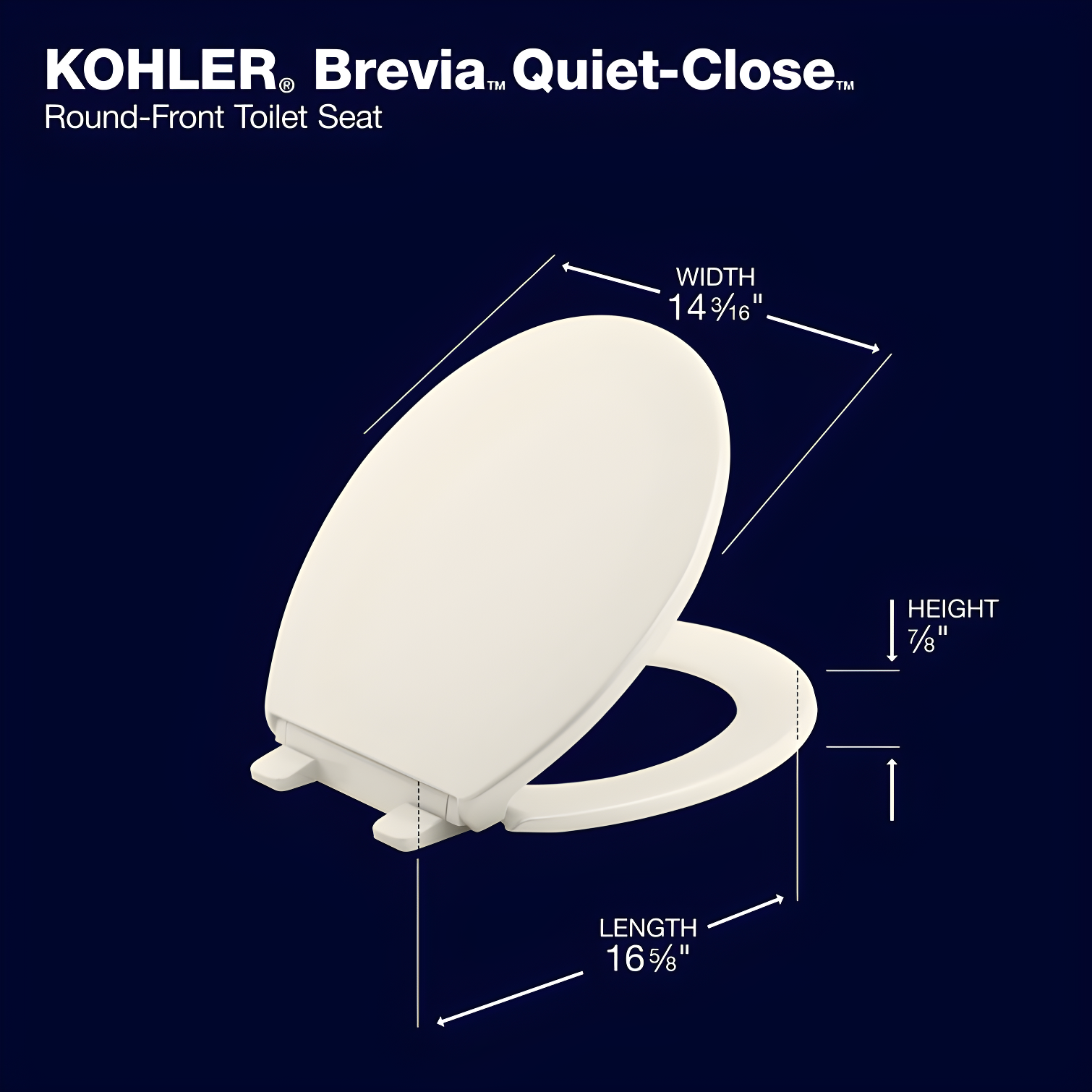 Kohler Brevia Quiet-Close Toilet Seat with Grip-Tight Bumpers and Quick-Attach Hardware