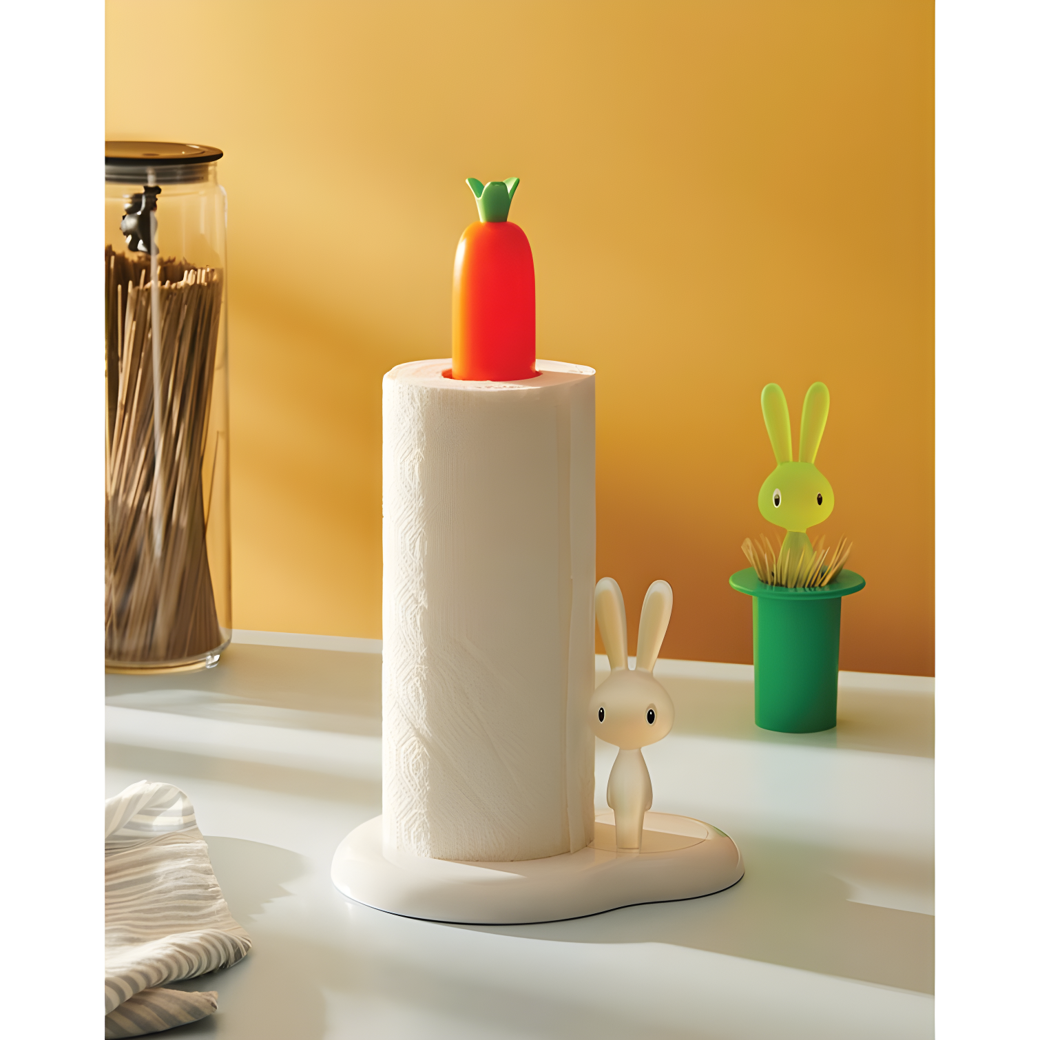 Alessi | Bunny & Carrot ASG42/H R - Design Kitchen Roll Holder, Thermoplastic Resin, White