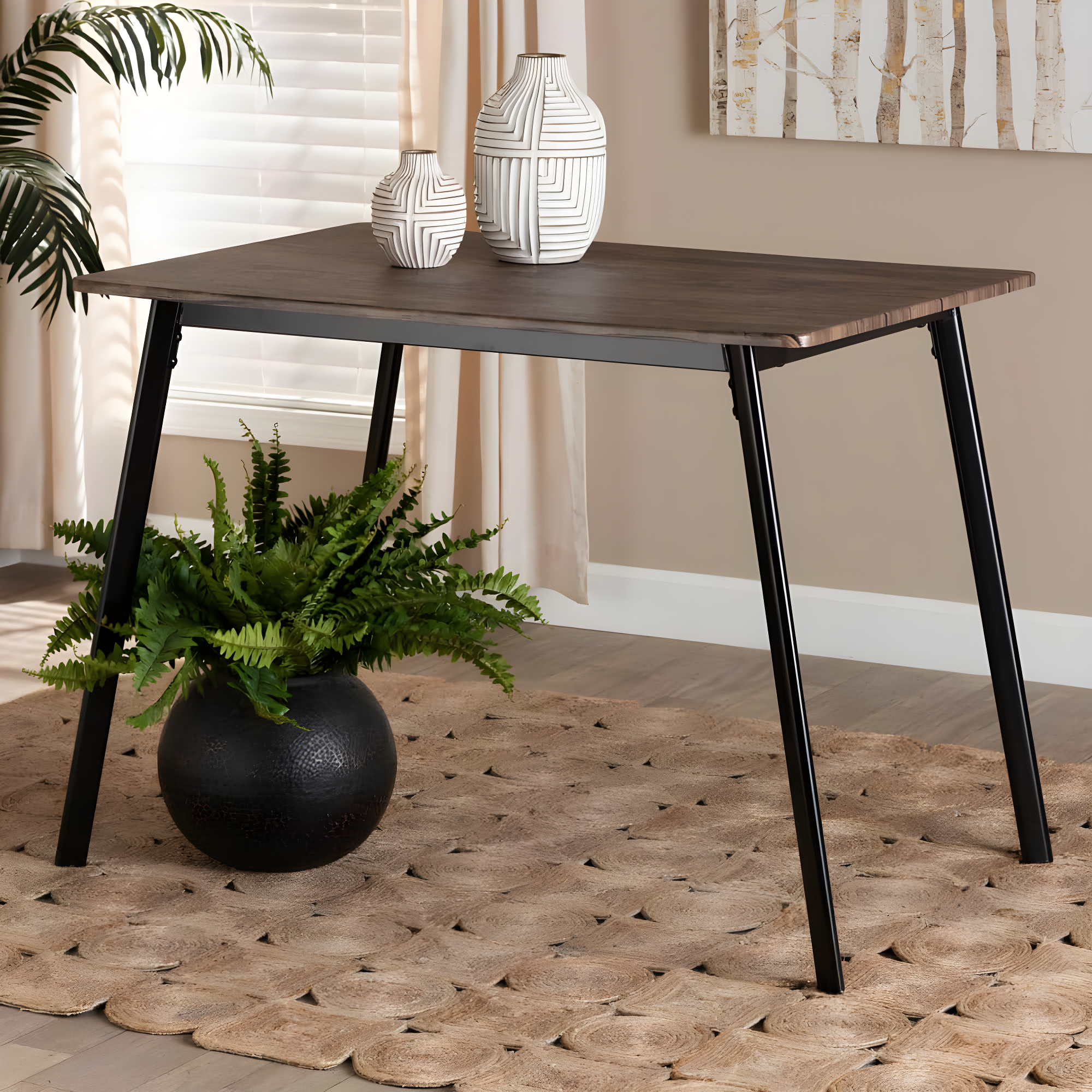 Calder Wood and Metal Dining Table Walnut Brown/Black - Baxton Studio
