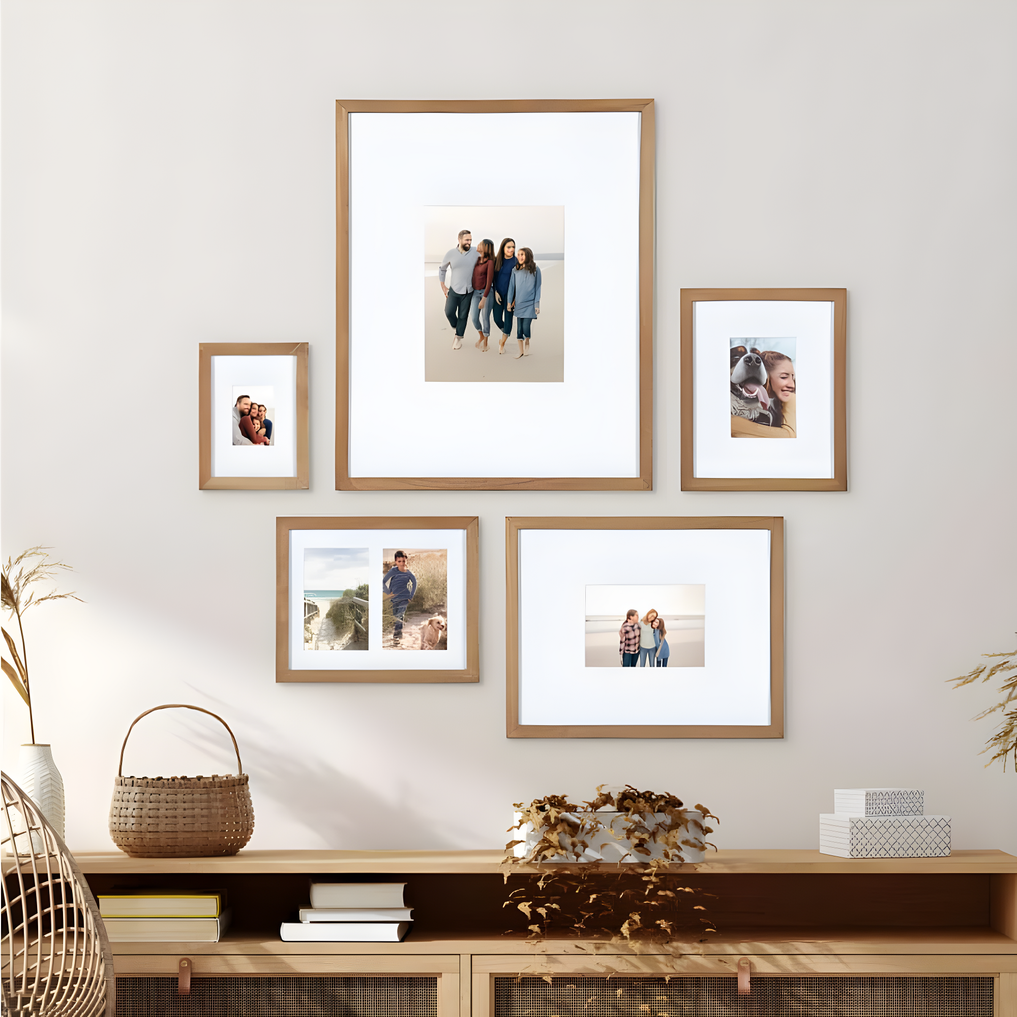 Kate and Laurel Gallery Transitional Frame Set, Set of 5, Rustic Brown, Sophisticated Picture Frame Collage With Multiple Sizes Included