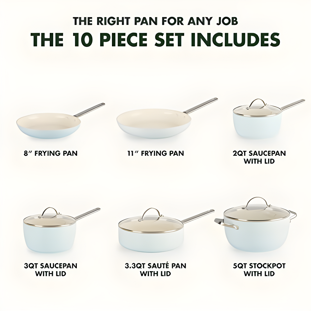 Padova Light Blue 10-Piece Hard Anodized Nonstick Cookware Set