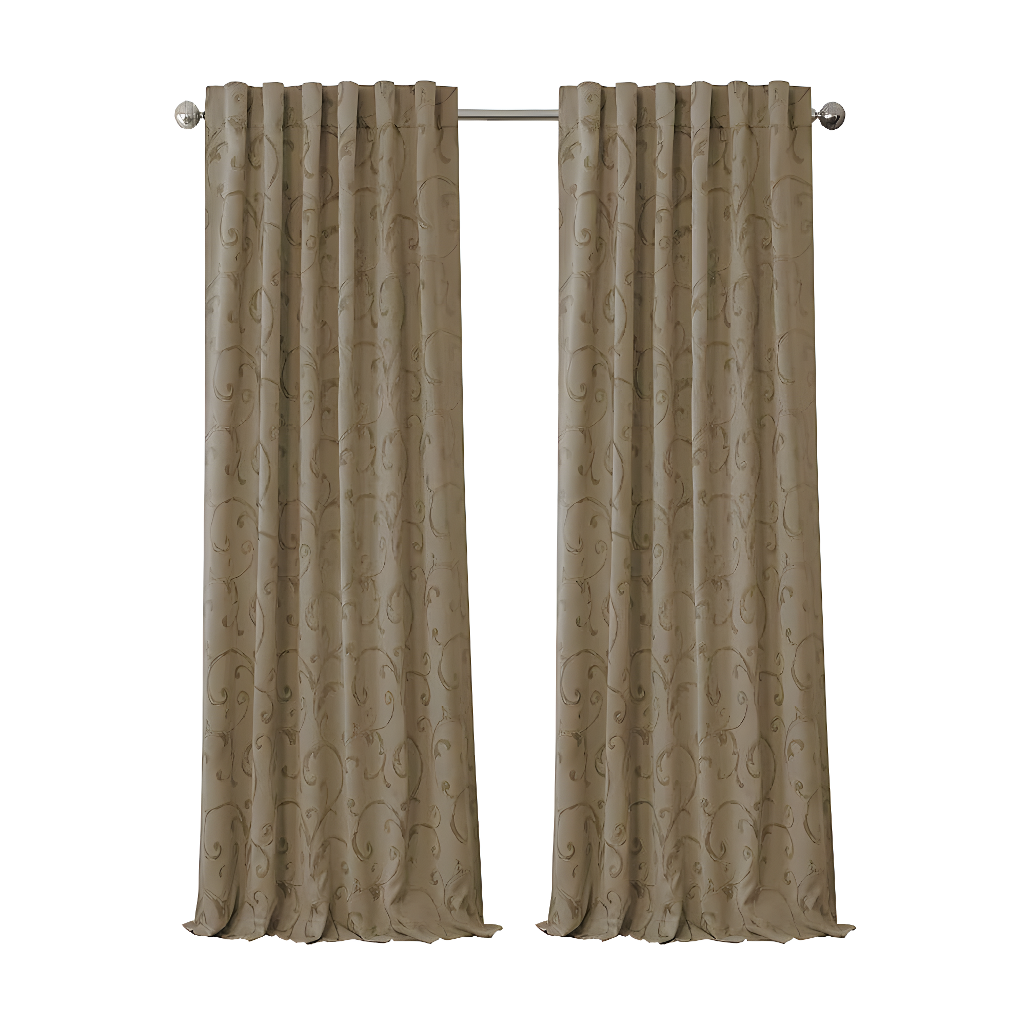 Mia Jacquard Scroll Blackout Window Curtain Panel - 52" x 95" - Taupe - Elrene Home Fashions
