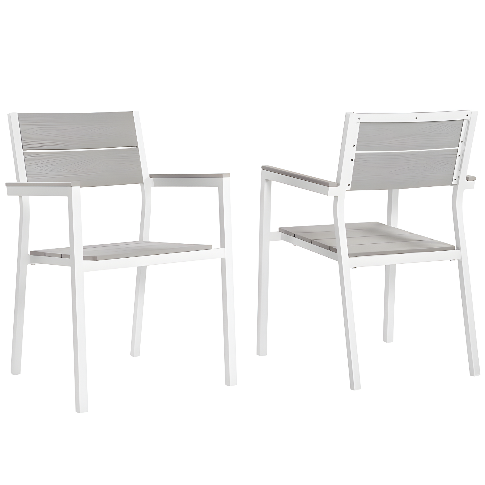 BSD National Supplies Maine Aluminum Outdoor Patio Two Arm Chairs in White Light Gray by Modway (Set of 2)