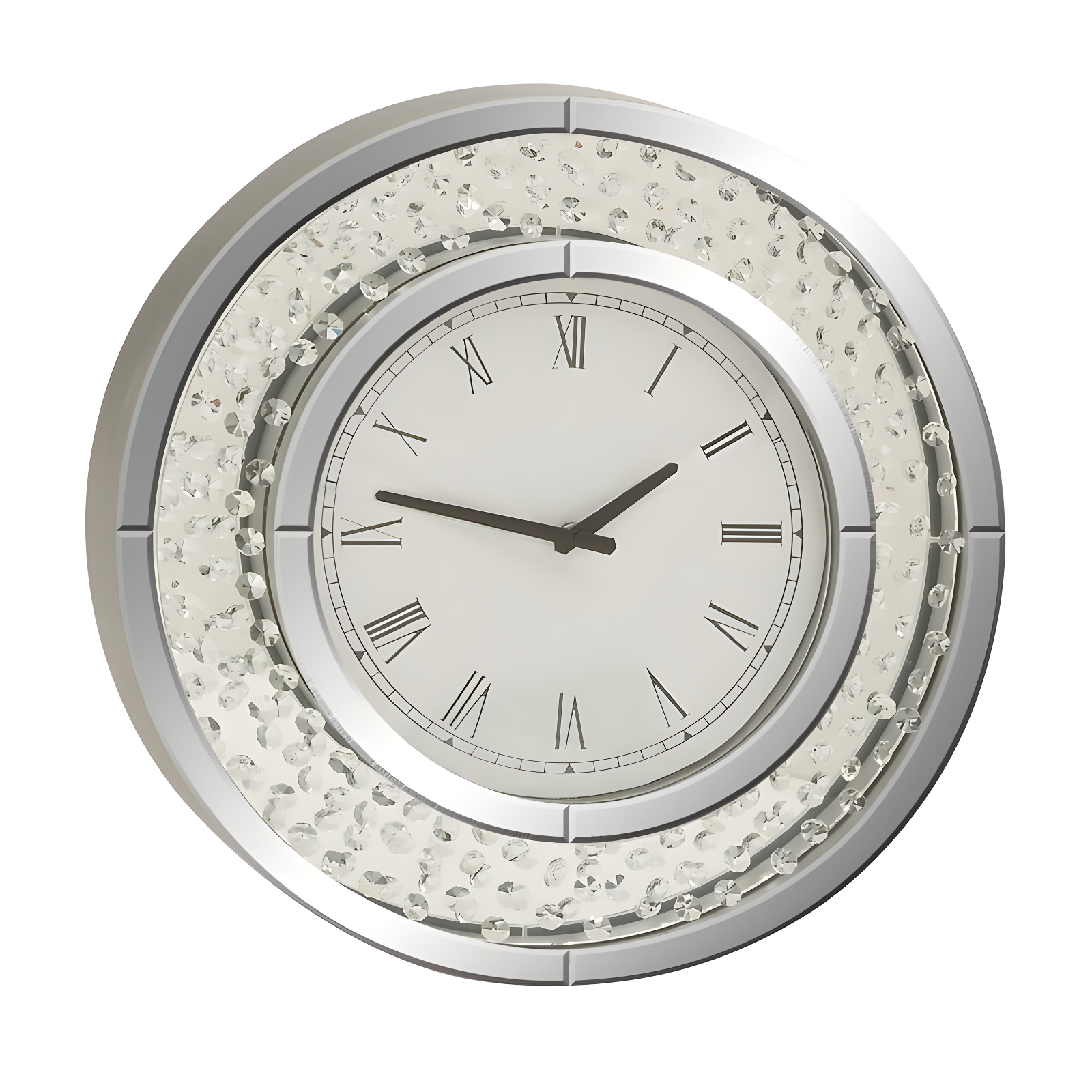 Rosdorf Park Ansonia Glass Mirrored Decorative White Wall Clock with Floating Crystals
