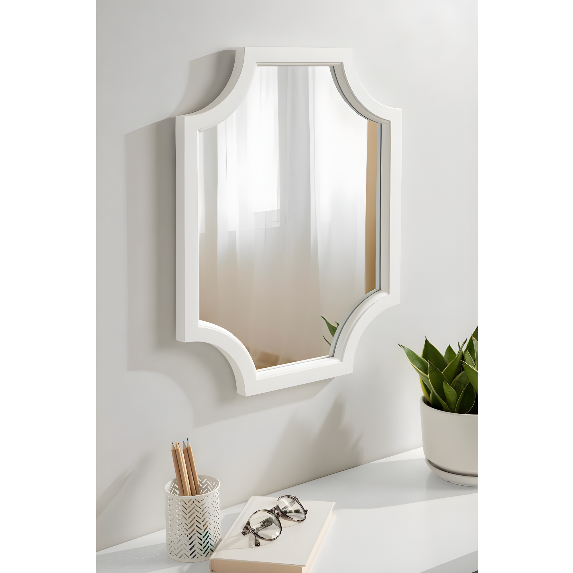 18" x 24" Hogan Scallop Wall Mirror White - Kate & Laurel All Things Decor: Modern Decorative MDF Frame, Easy to Hang