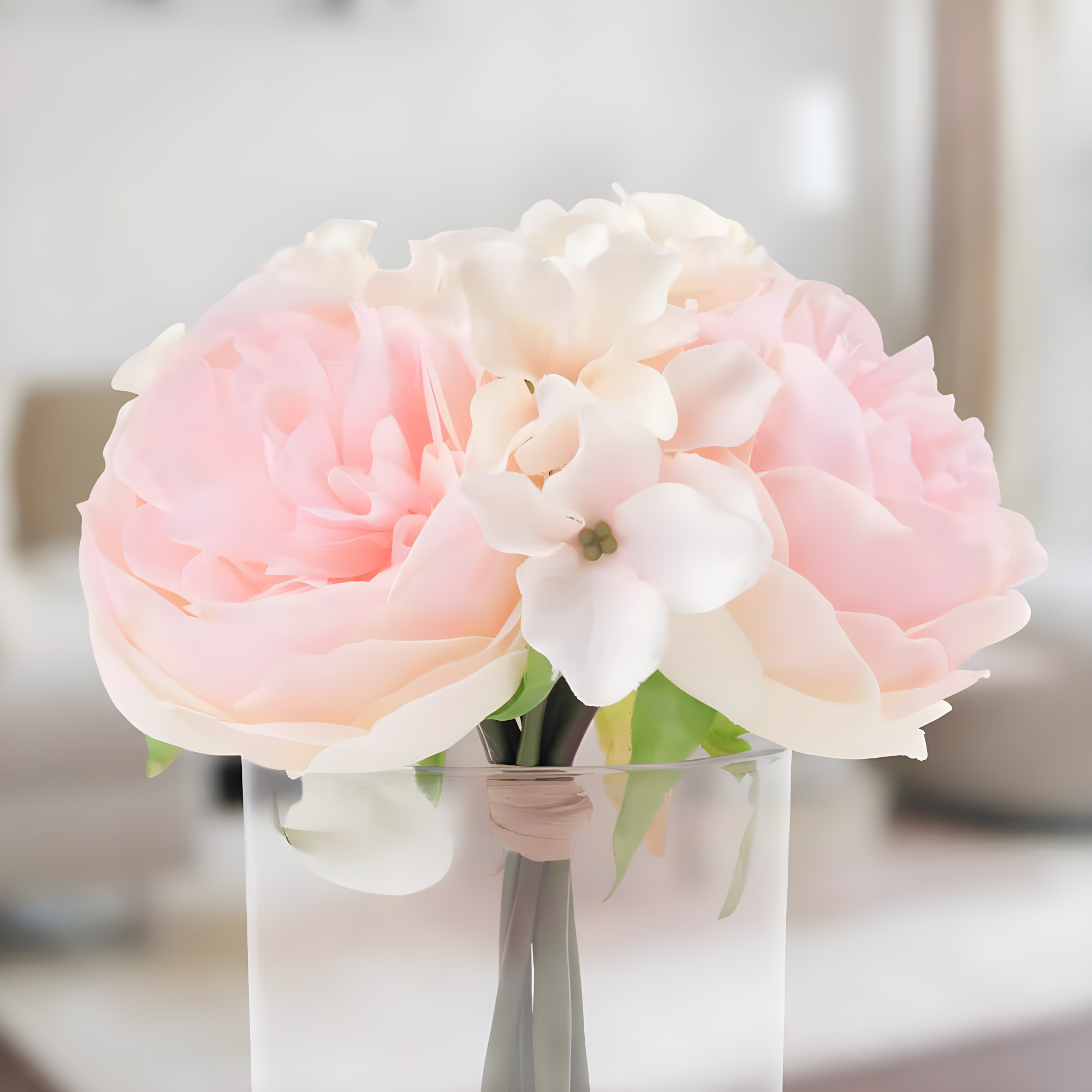 Eternal Bliss 9" Pink Rose & Cream Hydrangea Faux Floral Centerpiece