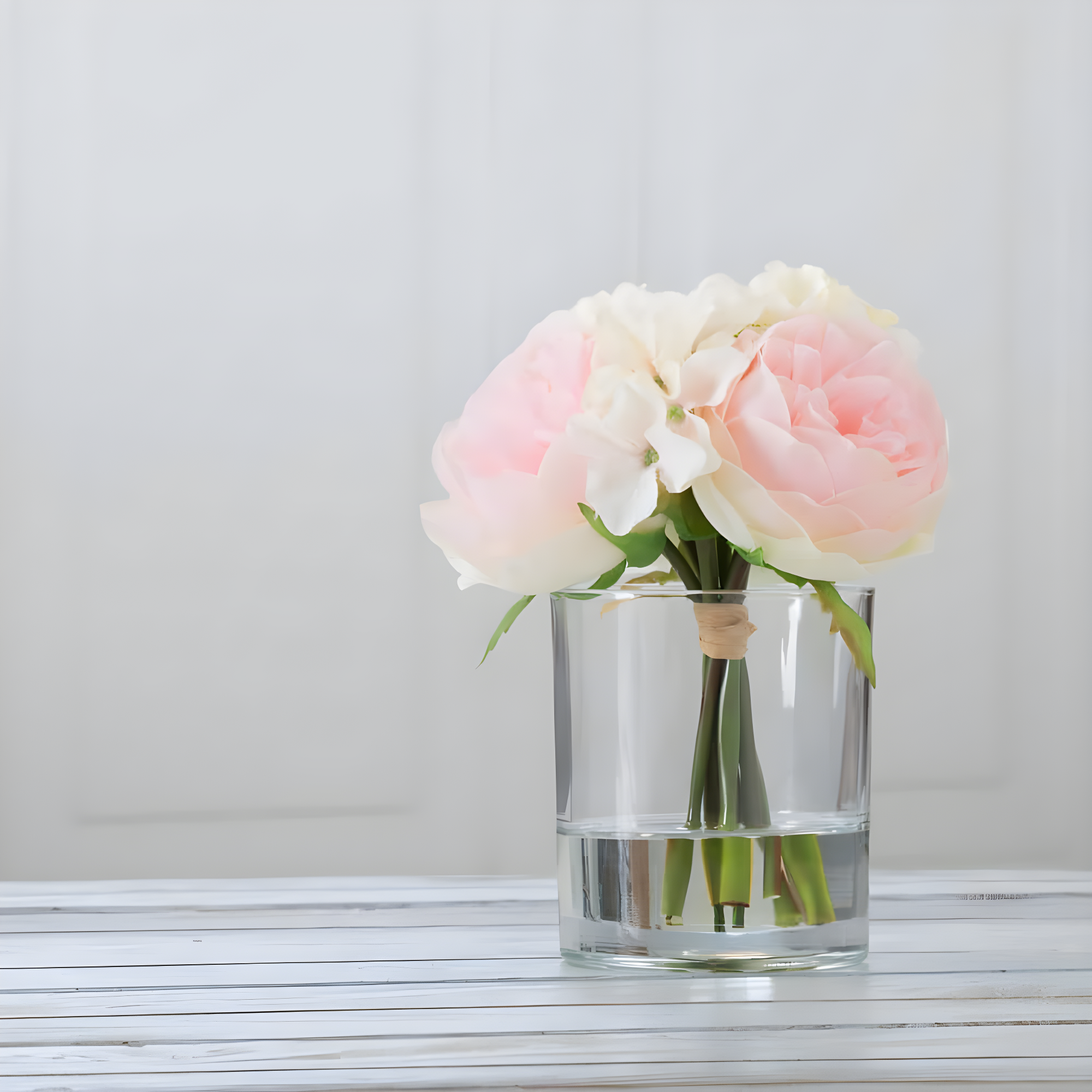 Eternal Bliss 9" Pink Rose & Cream Hydrangea Faux Floral Centerpiece