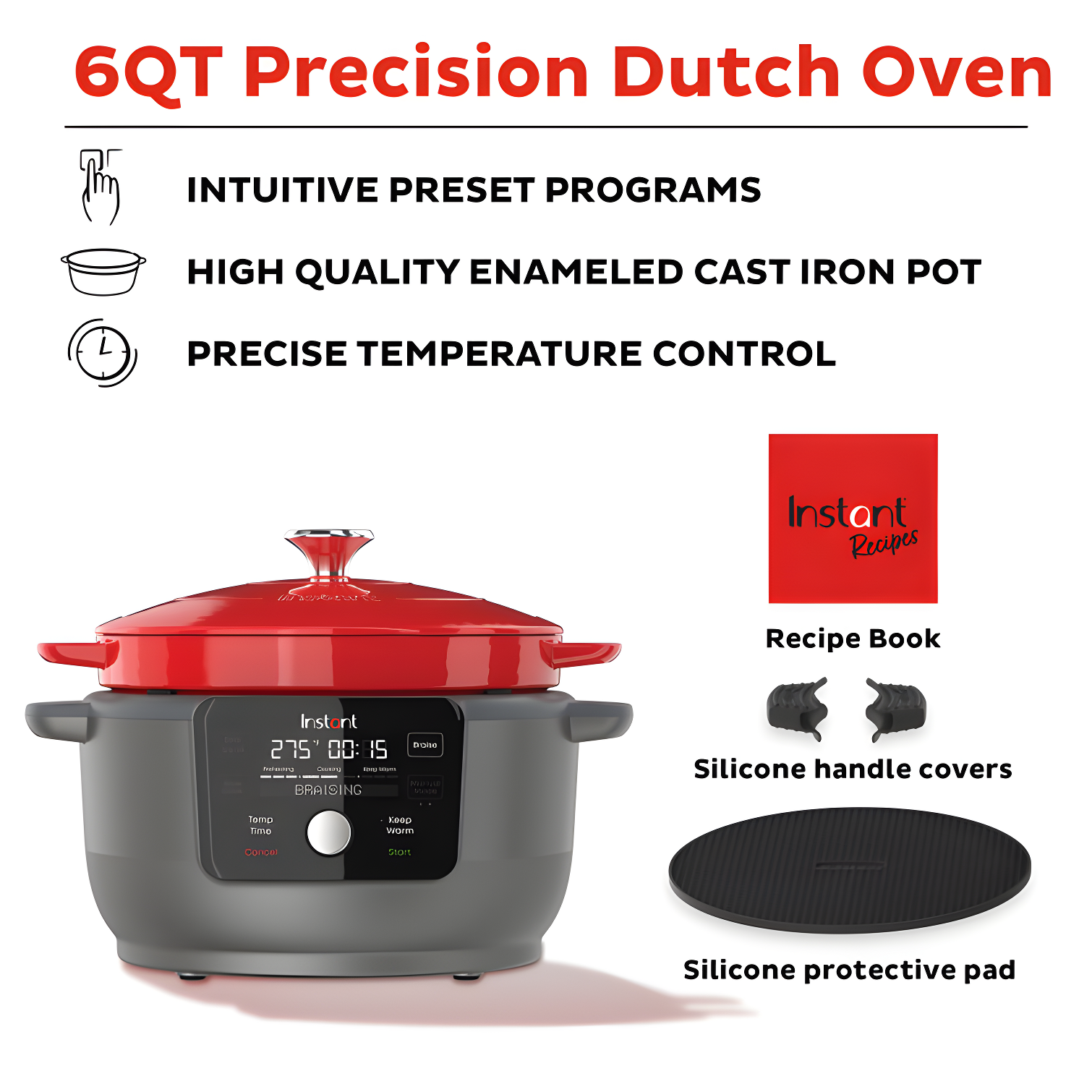 Instant Pot Instant Precision 6-quart Dutch Oven, Red Lid