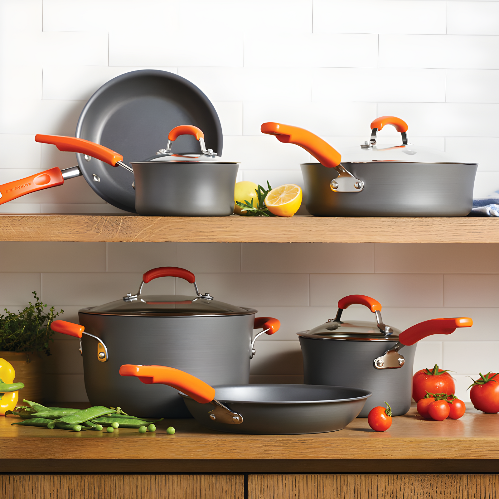 Rachael Ray Rachael Ray Brights Hard Anodized Nonstick Cookware Pots and Pans Set, 10 Piece, Gray with Handles