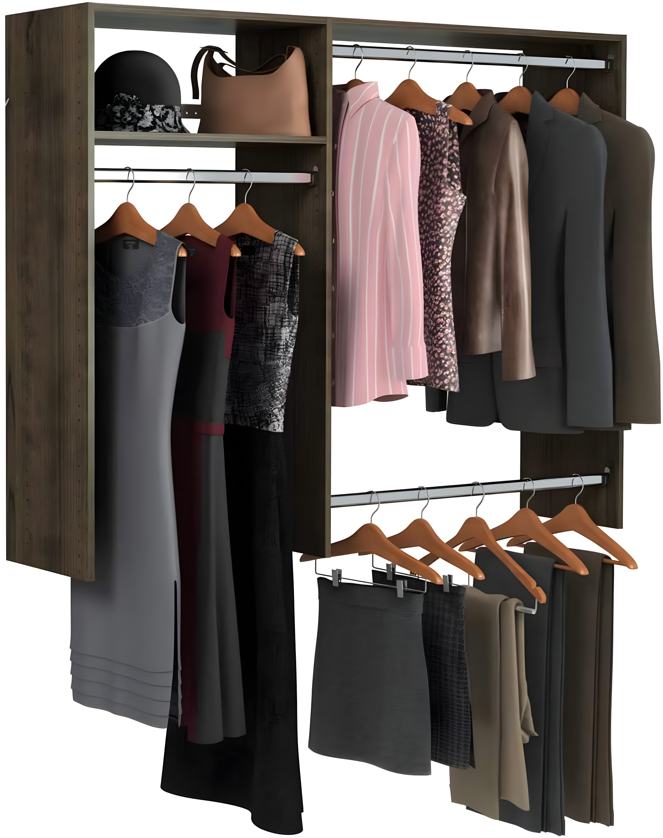 Easy Track Hanging Closet Organizer Rack, Brown