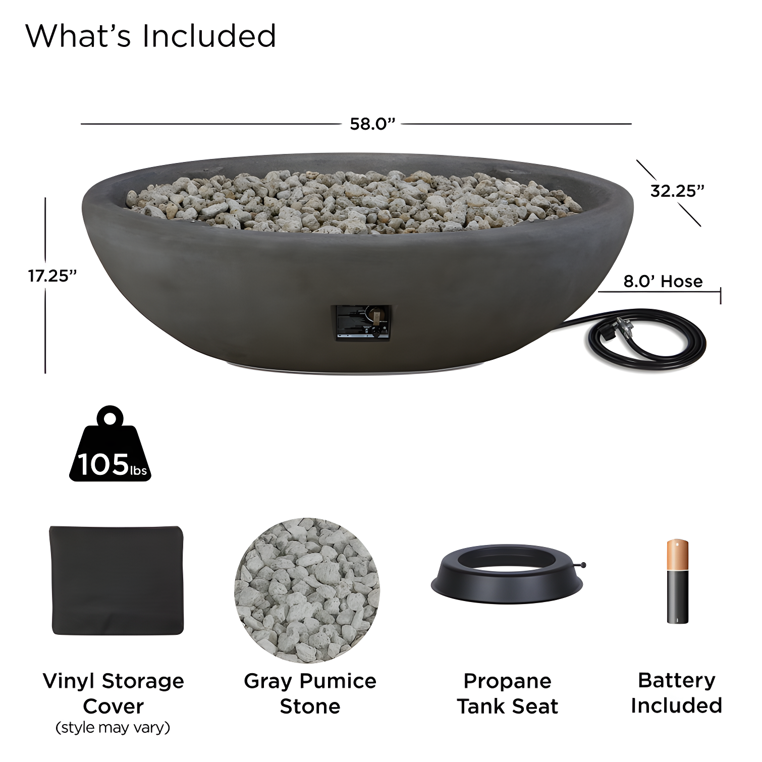 Fernanda Fire Bowl - Shale / Round