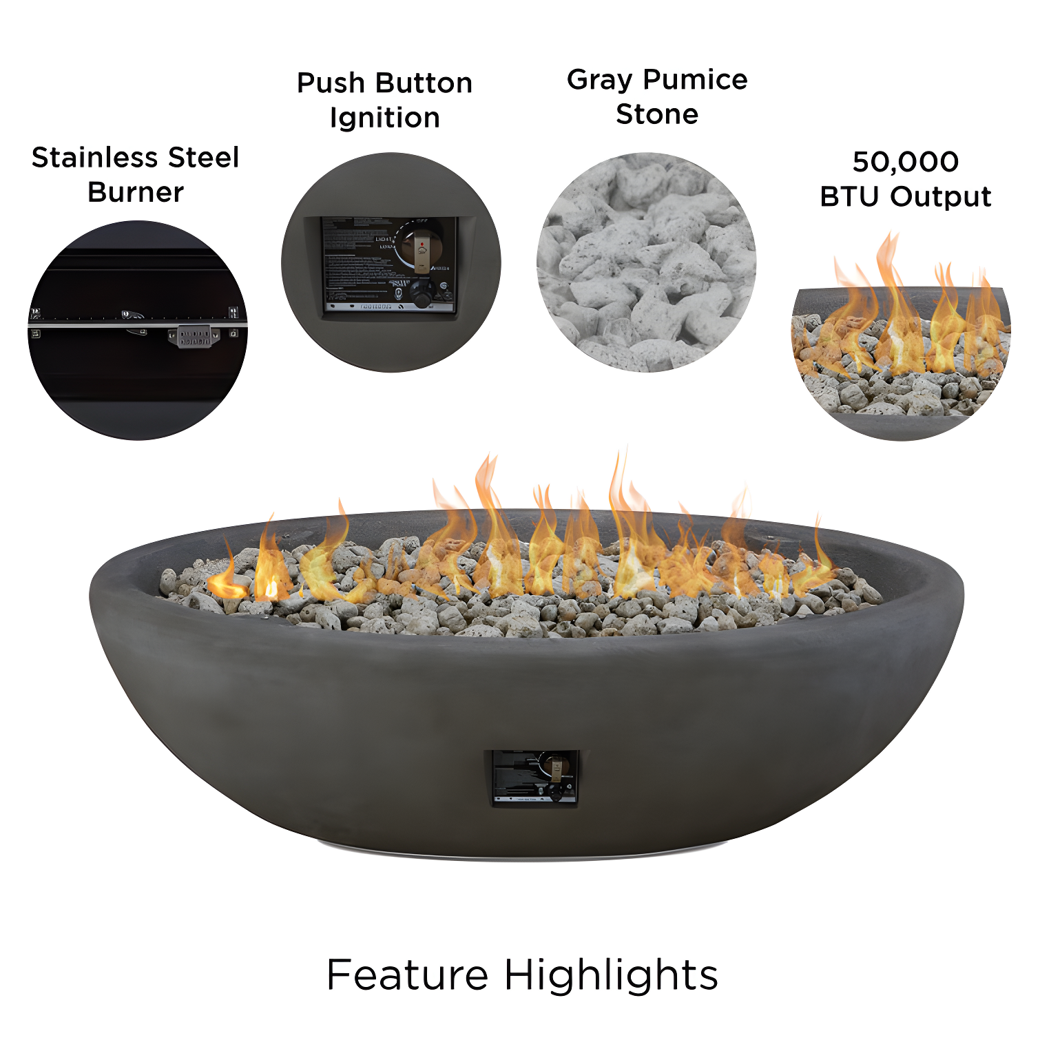 Fernanda Fire Bowl - Shale / Round