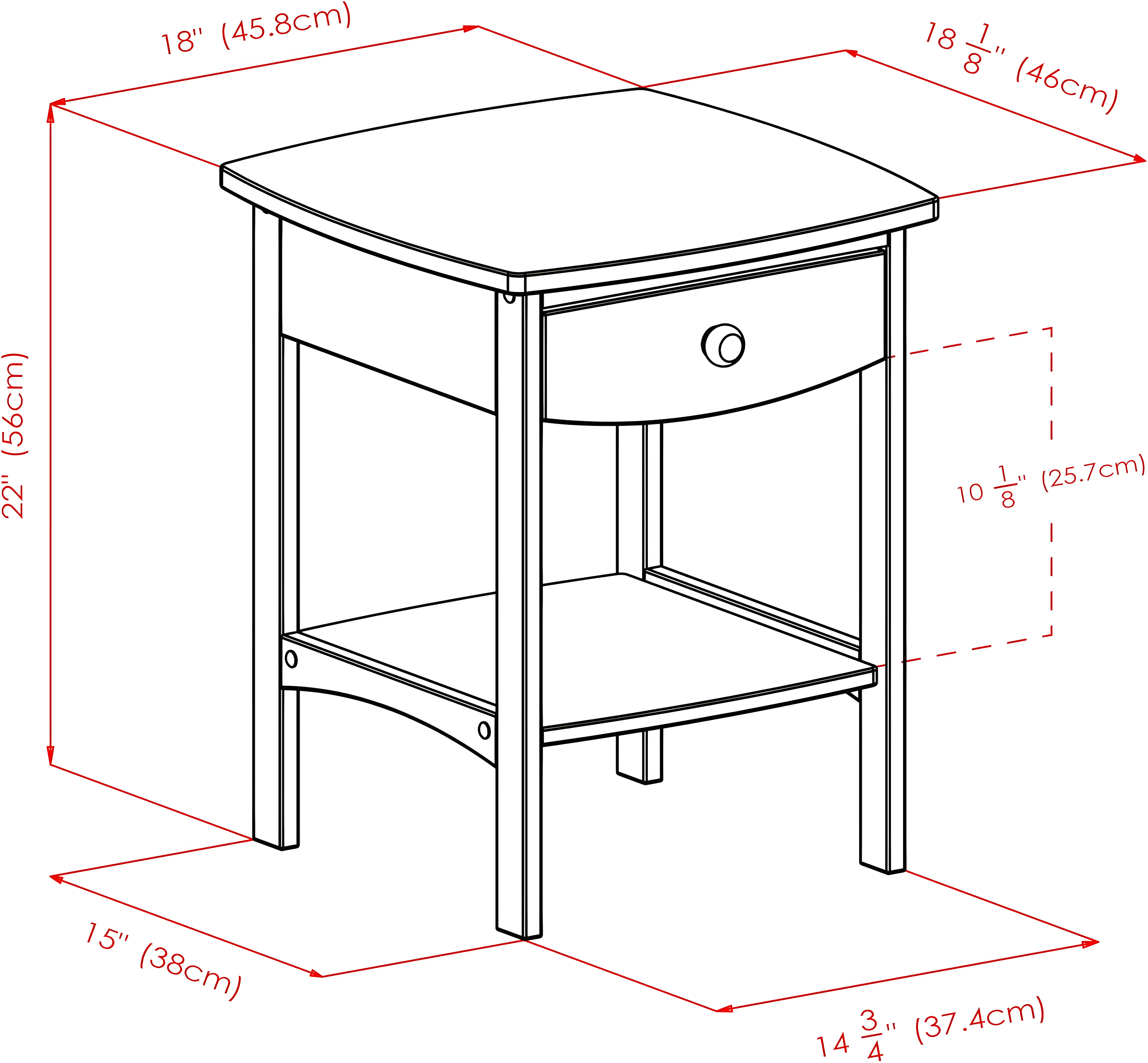 Winsome End Table Walnut: Hardwood Frame, MDF Top, Rectangular Side Table with Shelf & Drawer
