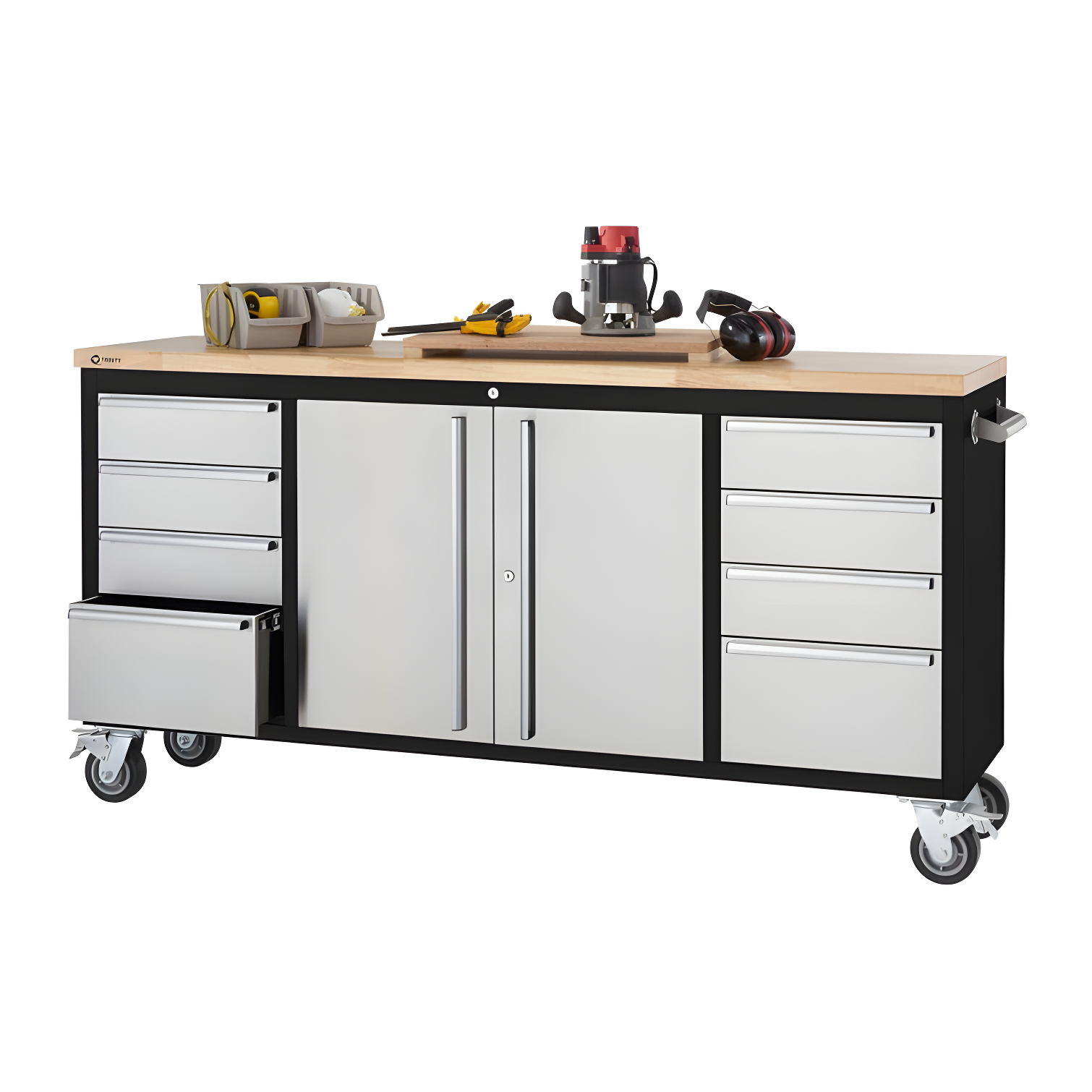 Trinity TRINITY 72 in. W 8-Drawer Black Rolling Mobile Workbench w/ Stainless Steel Face