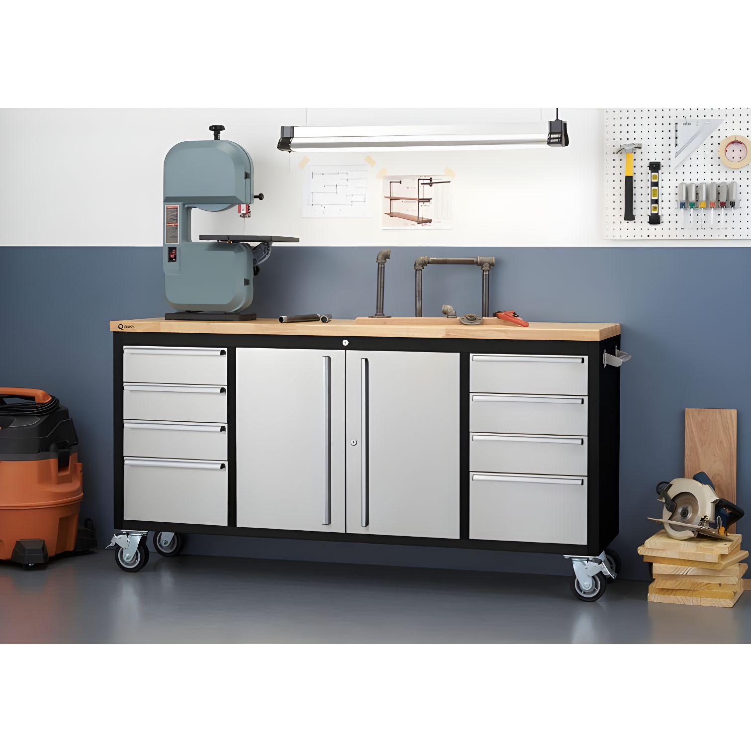 Trinity TRINITY 72 in. W 8-Drawer Black Rolling Mobile Workbench w/ Stainless Steel Face