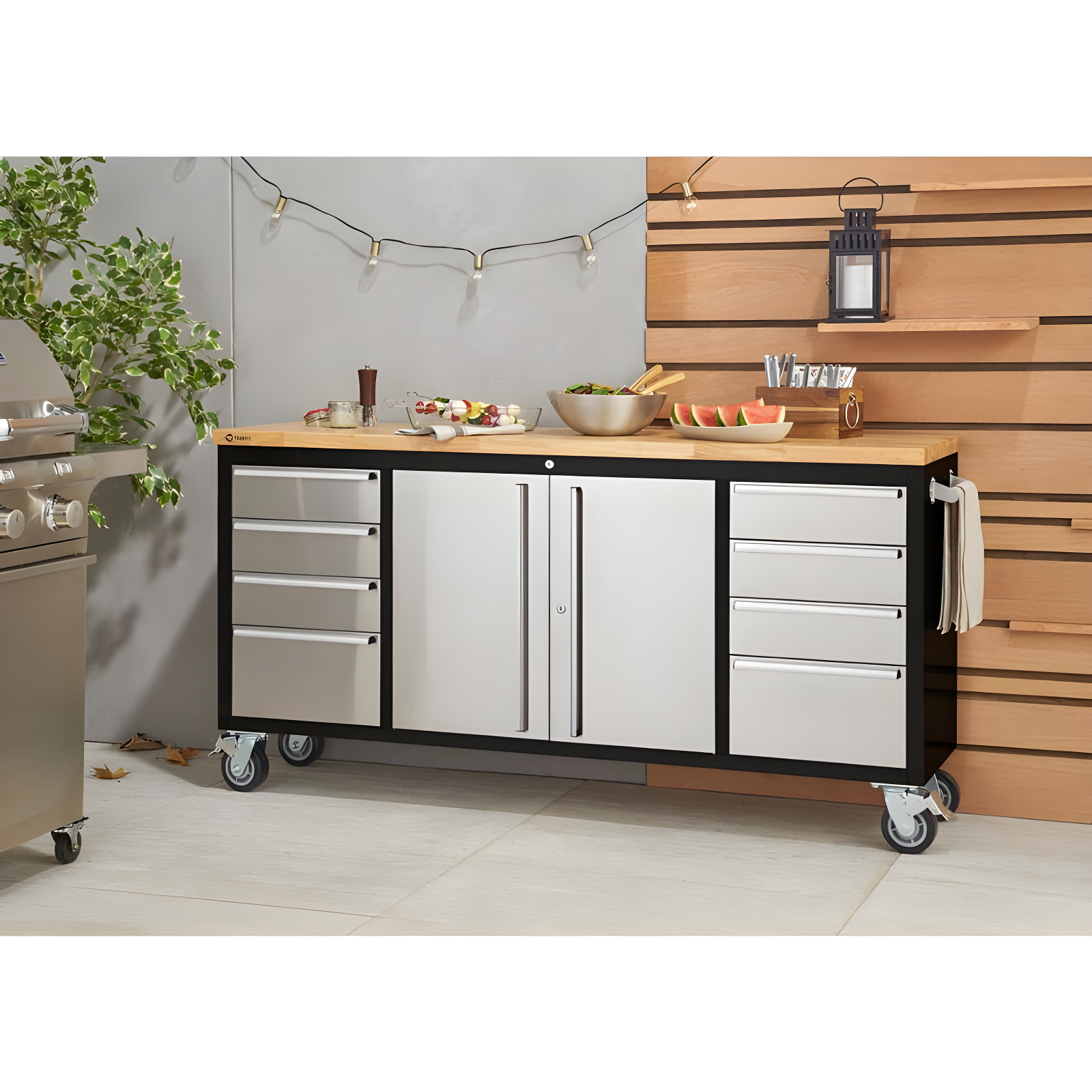 Trinity TRINITY 72 in. W 8-Drawer Black Rolling Mobile Workbench w/ Stainless Steel Face