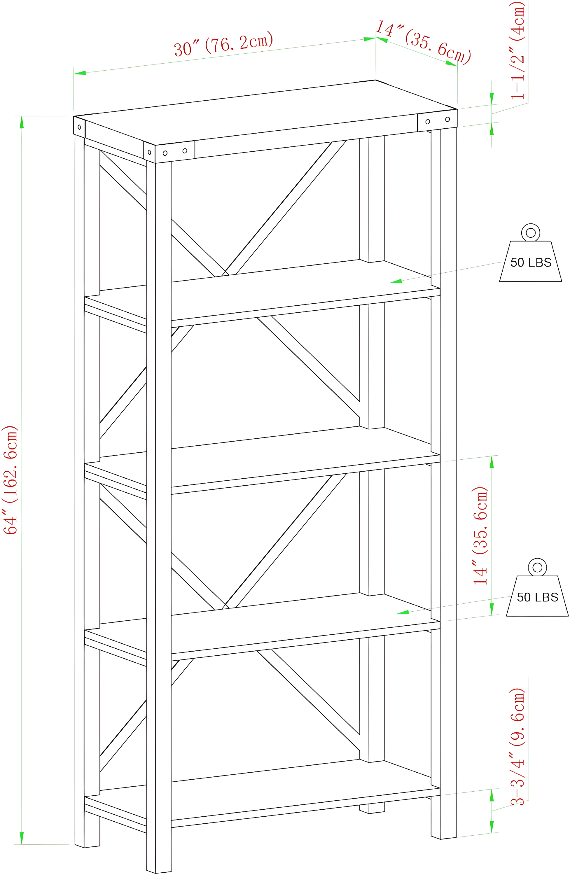 Walker Edison Rustic Industrial 4-Shelf Bookshelf, Reclaimed Barnwood