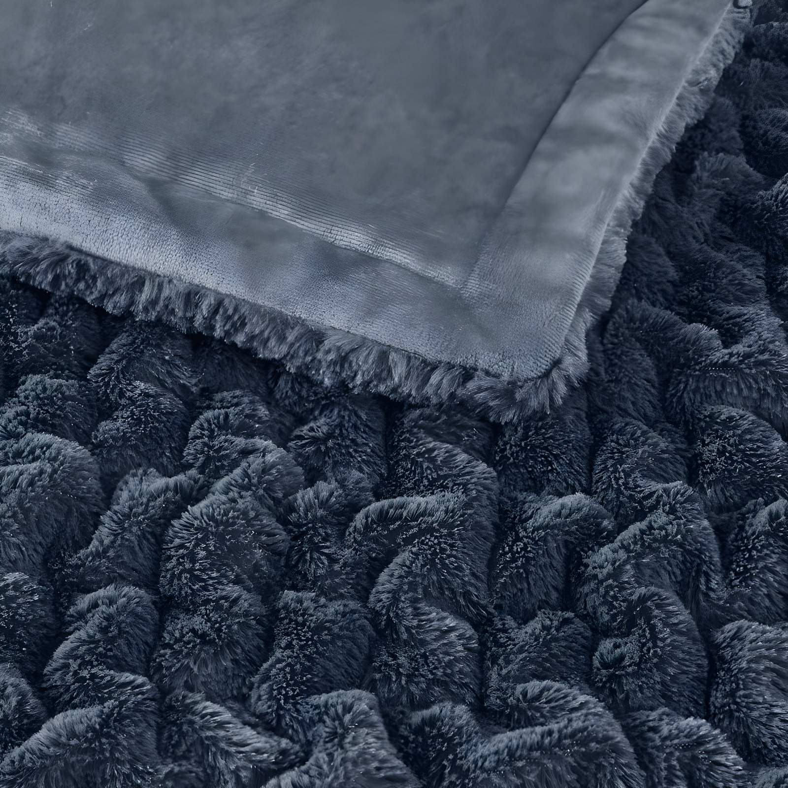 Madison Park Slate Blue Ruched Fur Throw 50x60"