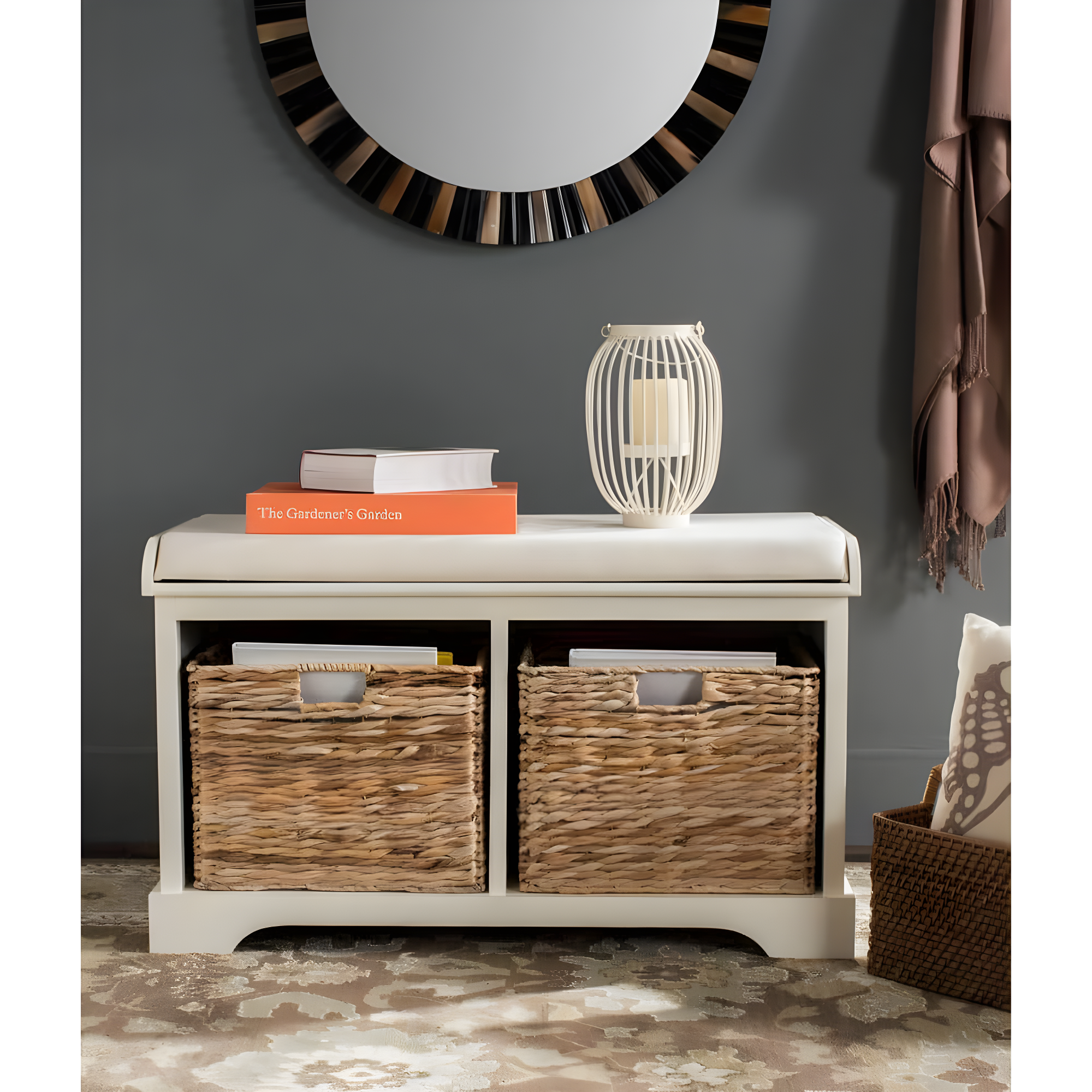 Freddy Wicker Storage Bench - AMH5736 - Vintage White - Safavieh