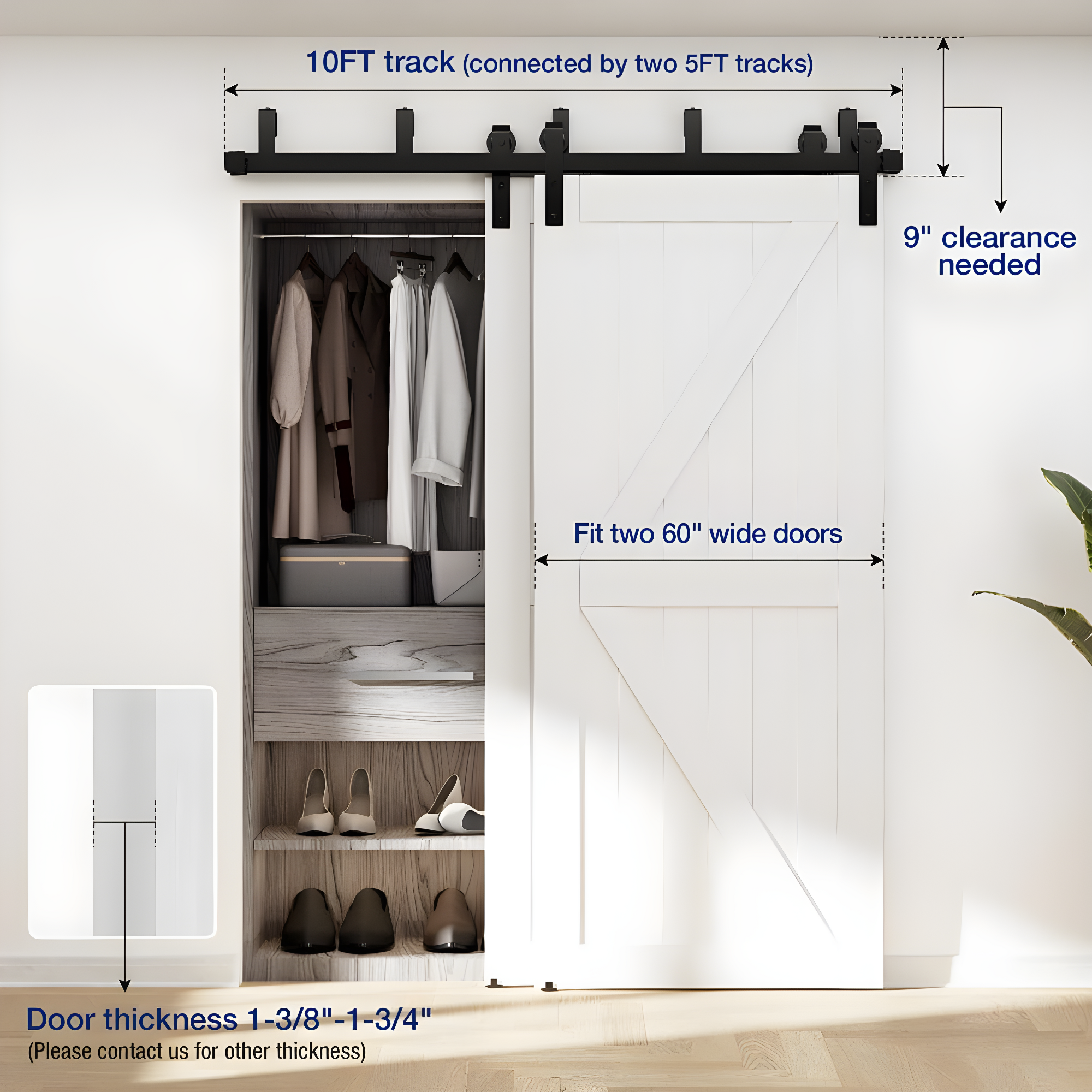 LAZ Sliding Double Bypass Double Door Barn Door Hardware Kit