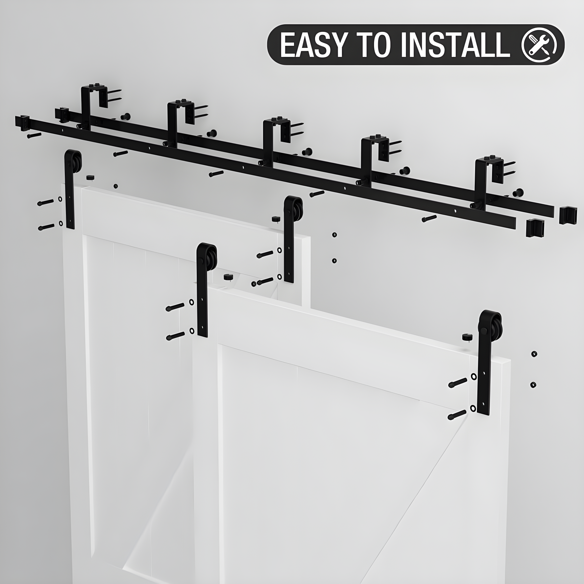 LAZ Sliding Double Bypass Double Door Barn Door Hardware Kit