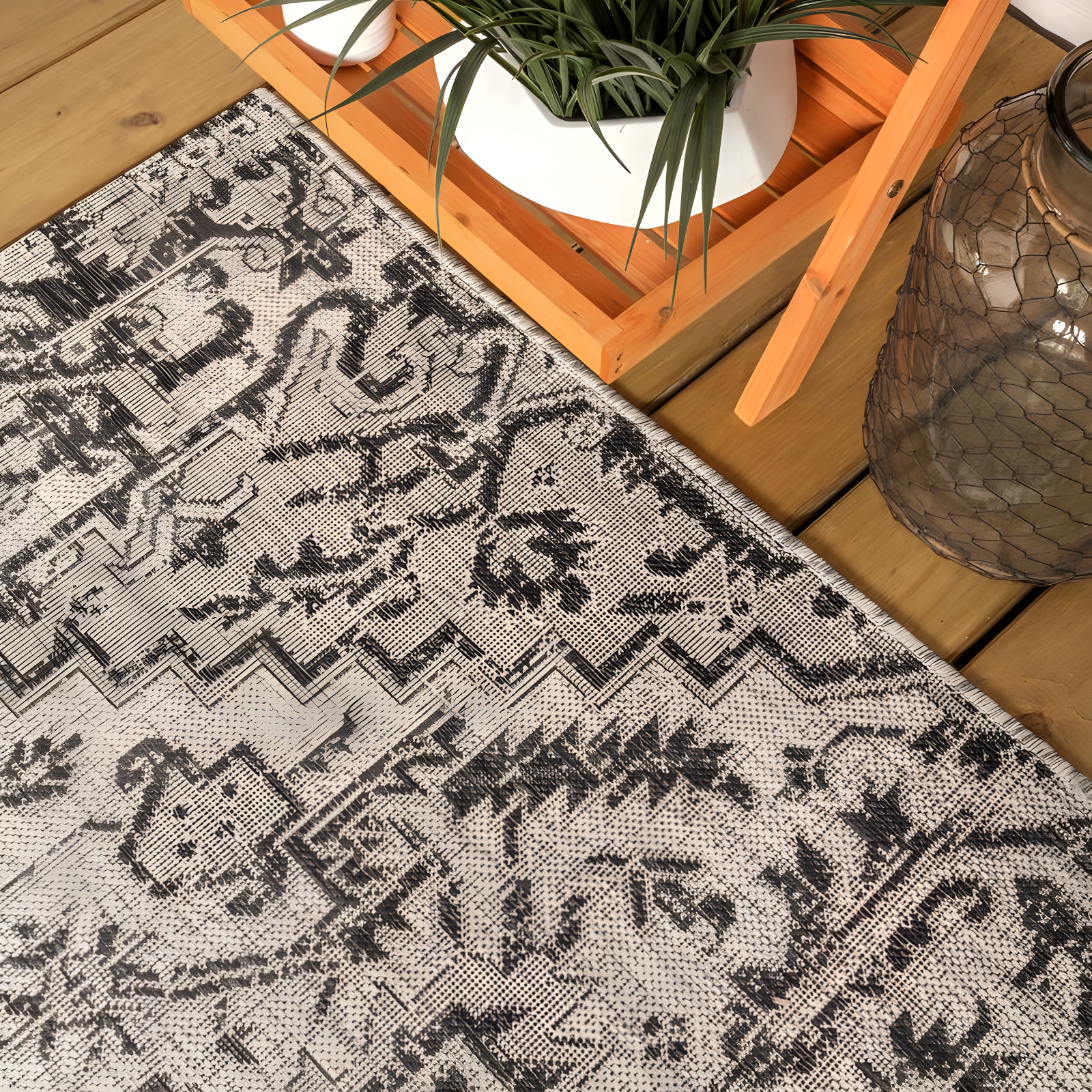 3'x5' Estrella Bohemian Medallion Textured Weave Indoor/Outdoor Area Rug, Black/Gray - JONATHAN Y