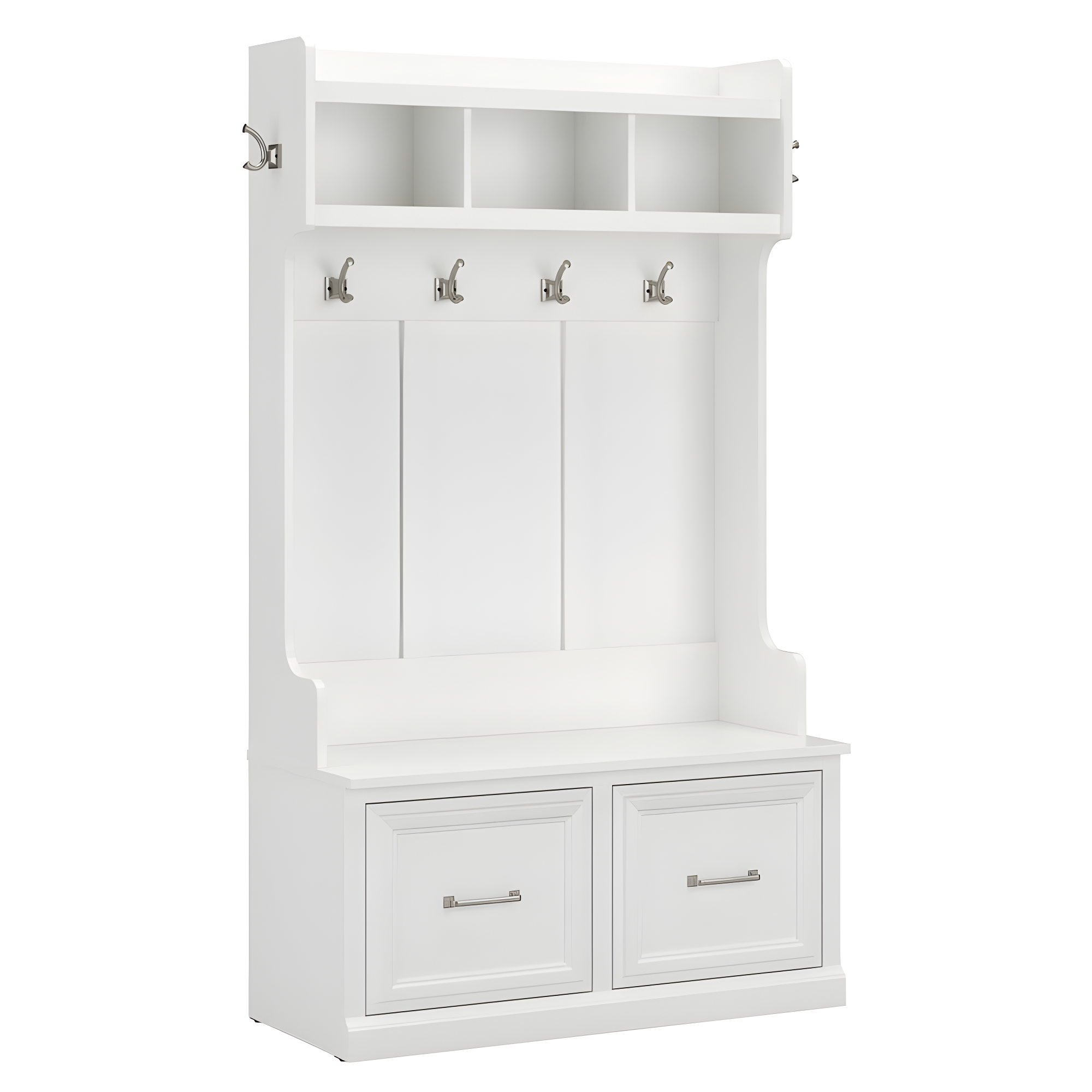 Woodland 40W Hall Tree and Shoe Bench with Doors in White Ash - Engineered Wood