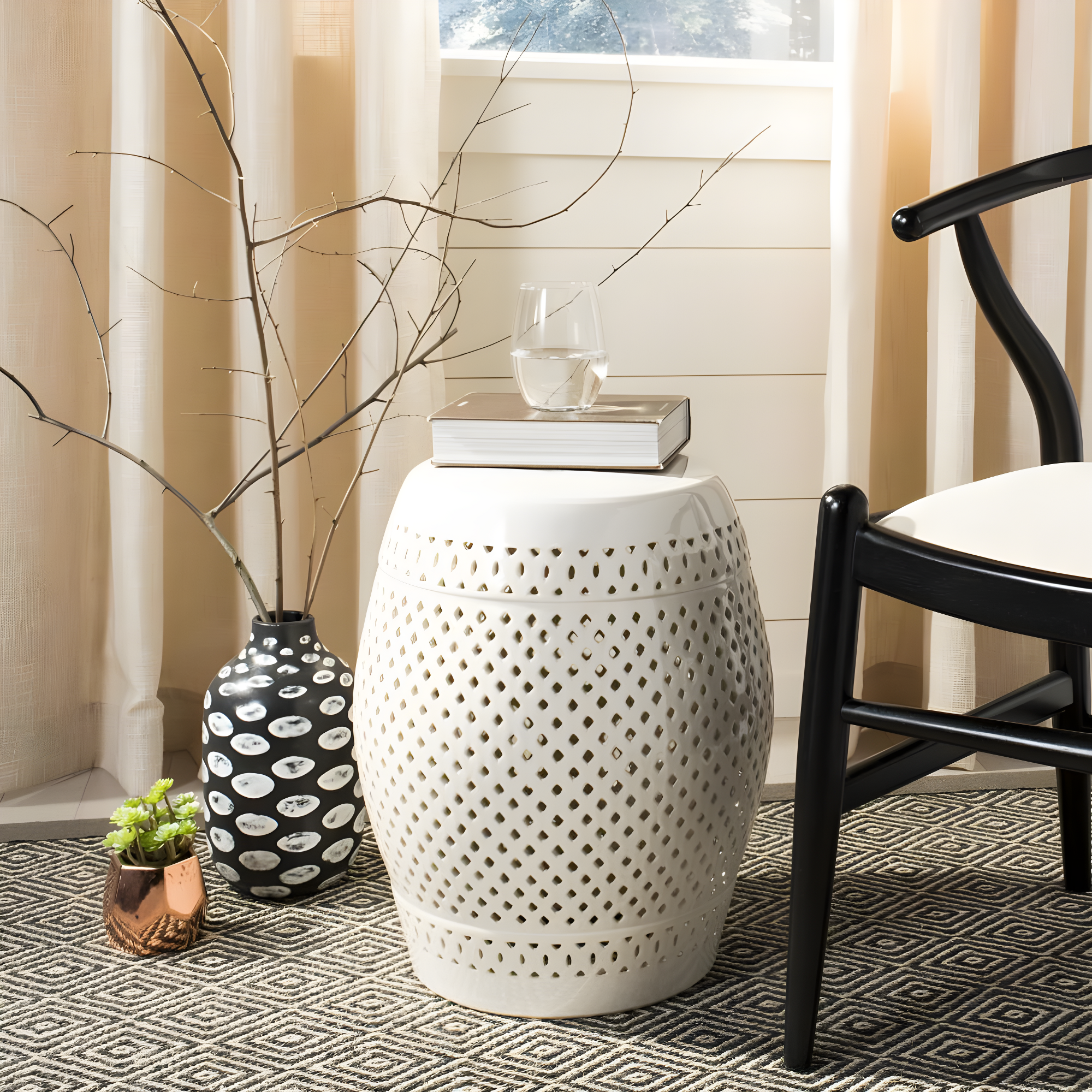 Safavieh Diamond Ceramic Garden Stool in Cream