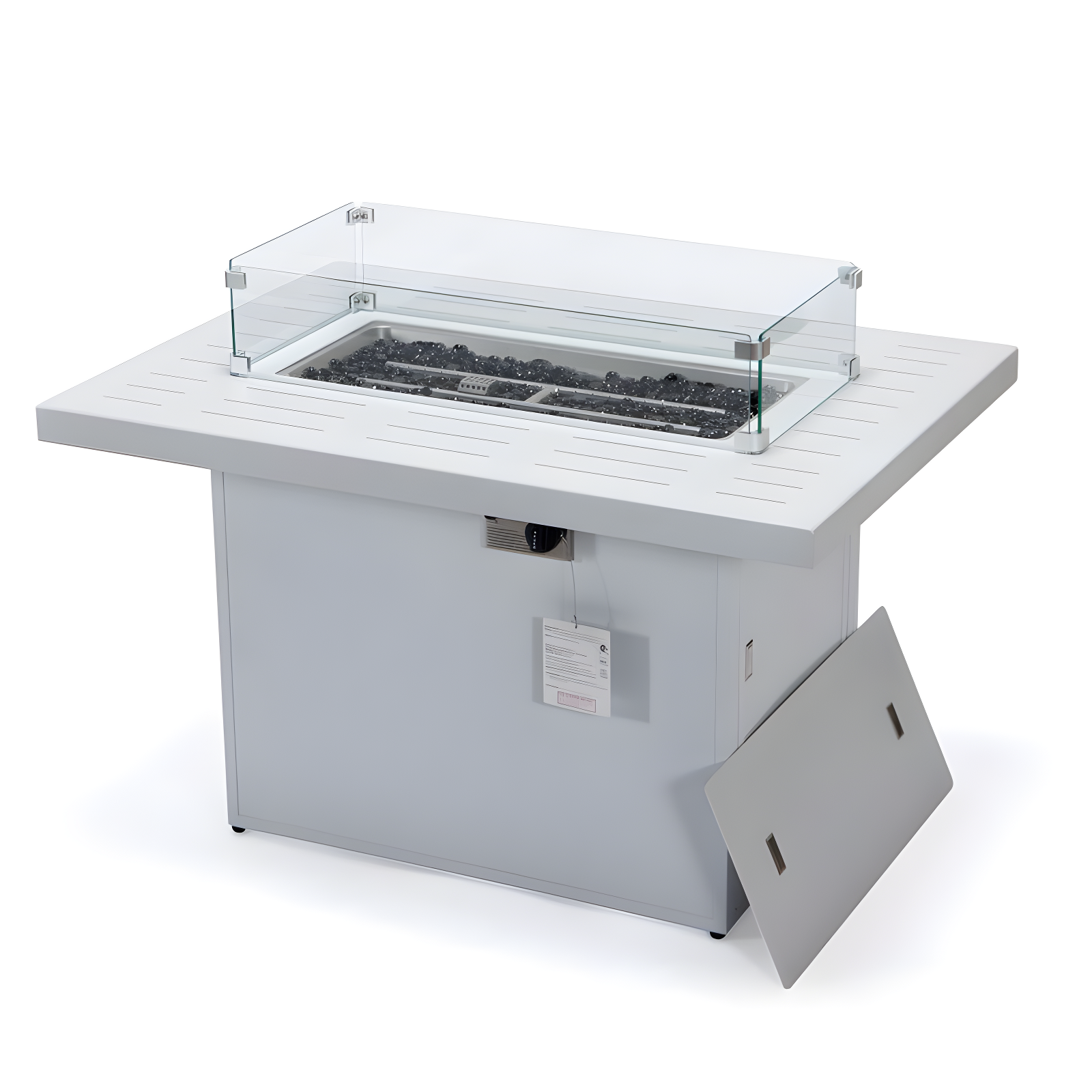LeisureMod Chelsea Patio Modern Aluminum Propane Fire Pit Table in White