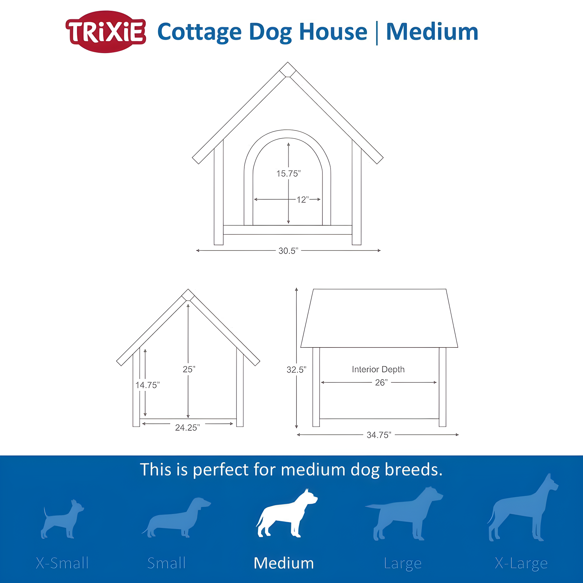 TRIXIE TRIXIE Weatherproof Outdoor Cottage Dog House, Elevated Floor, Peaked Roof
