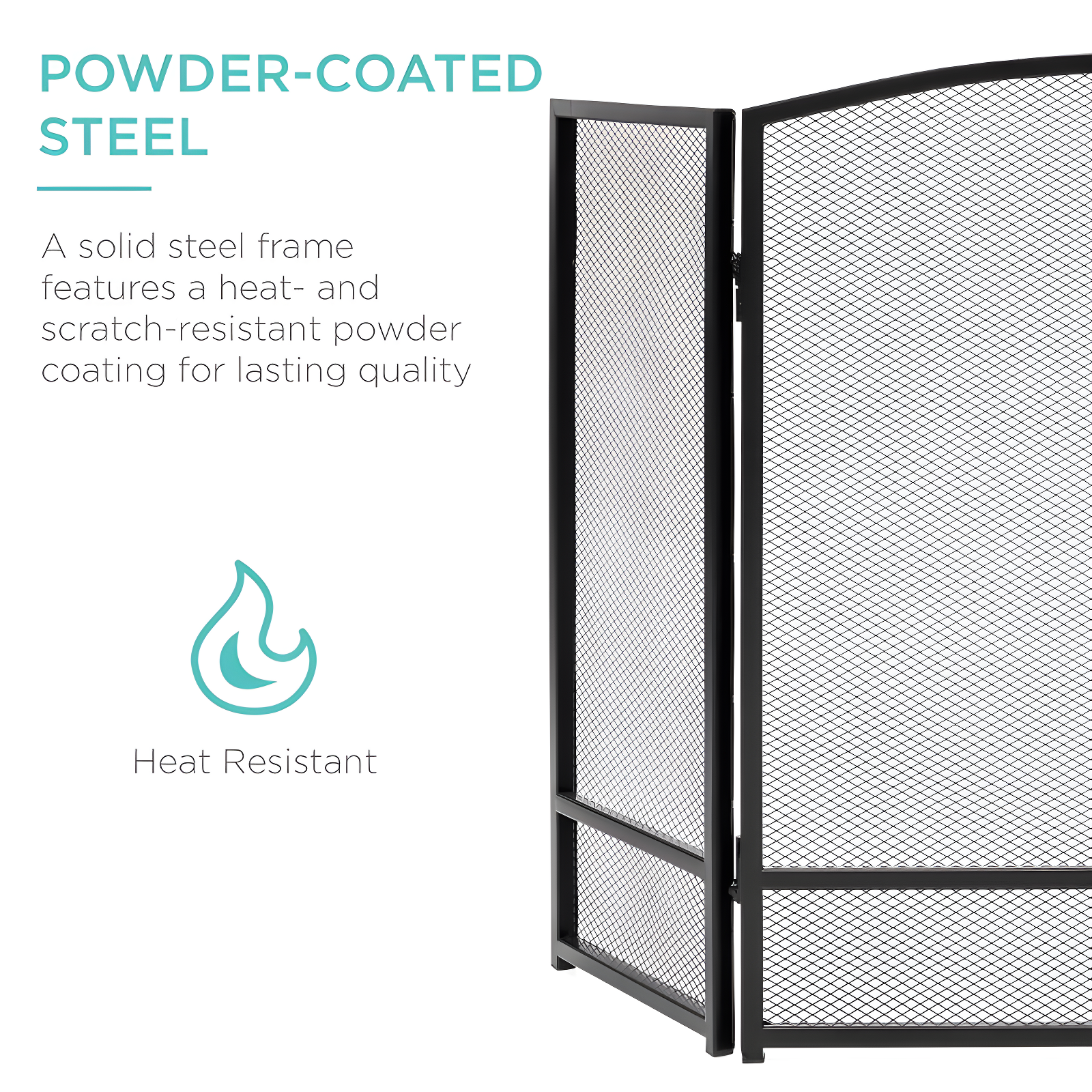 Best Choice Products 47.5x27.25in 3-Panel Steel Mesh Fireplace Screen, Spark Guard w/ Rustic Worn Finish - Black