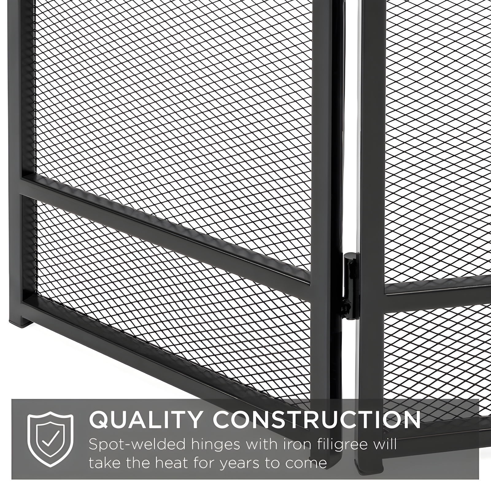 Best Choice Products 47.5x27.25in 3-Panel Steel Mesh Fireplace Screen, Spark Guard w/ Rustic Worn Finish - Black