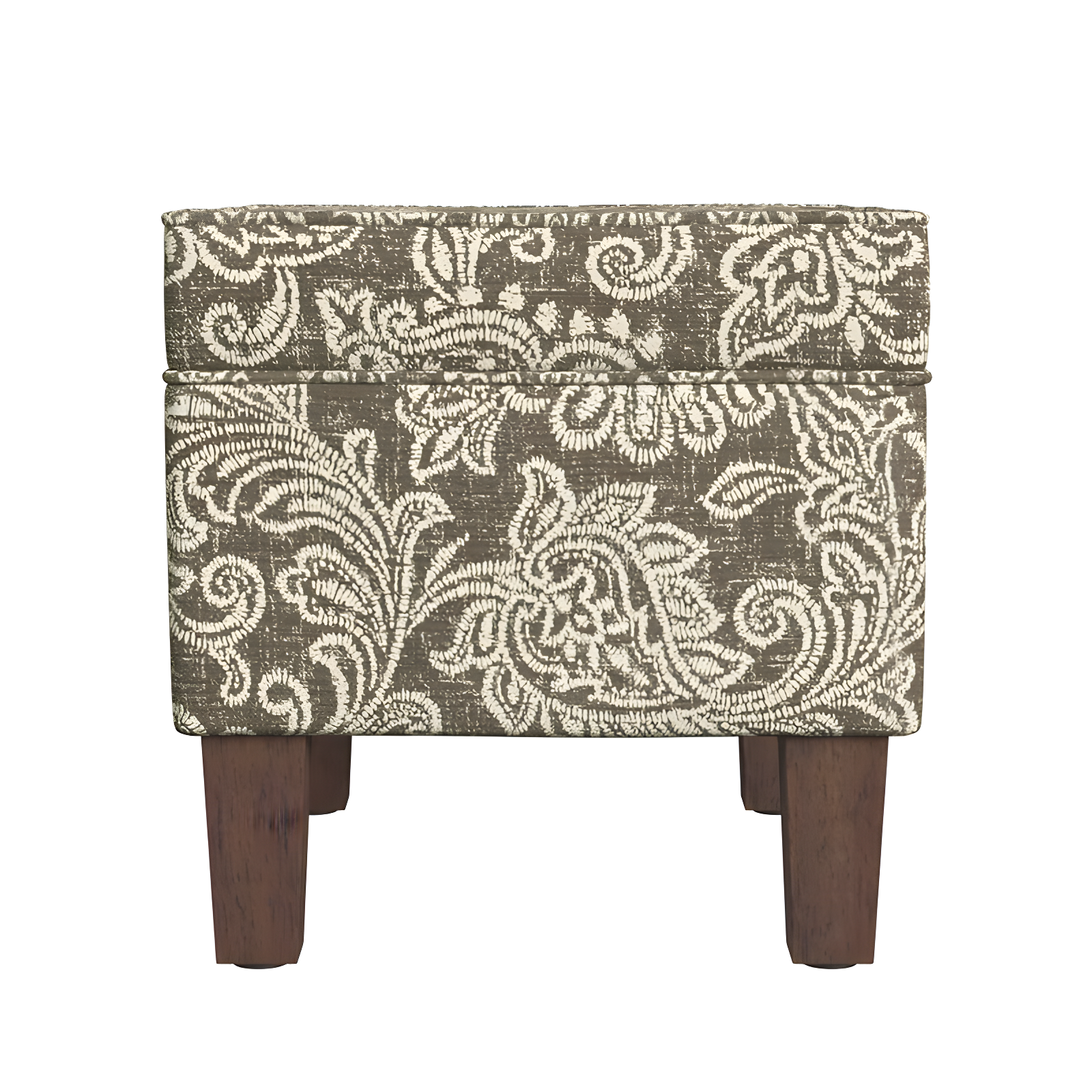HomePop Medium Storage Ottoman Brown : Upholstered Footstool, Floral Pattern, Hardwood Frame