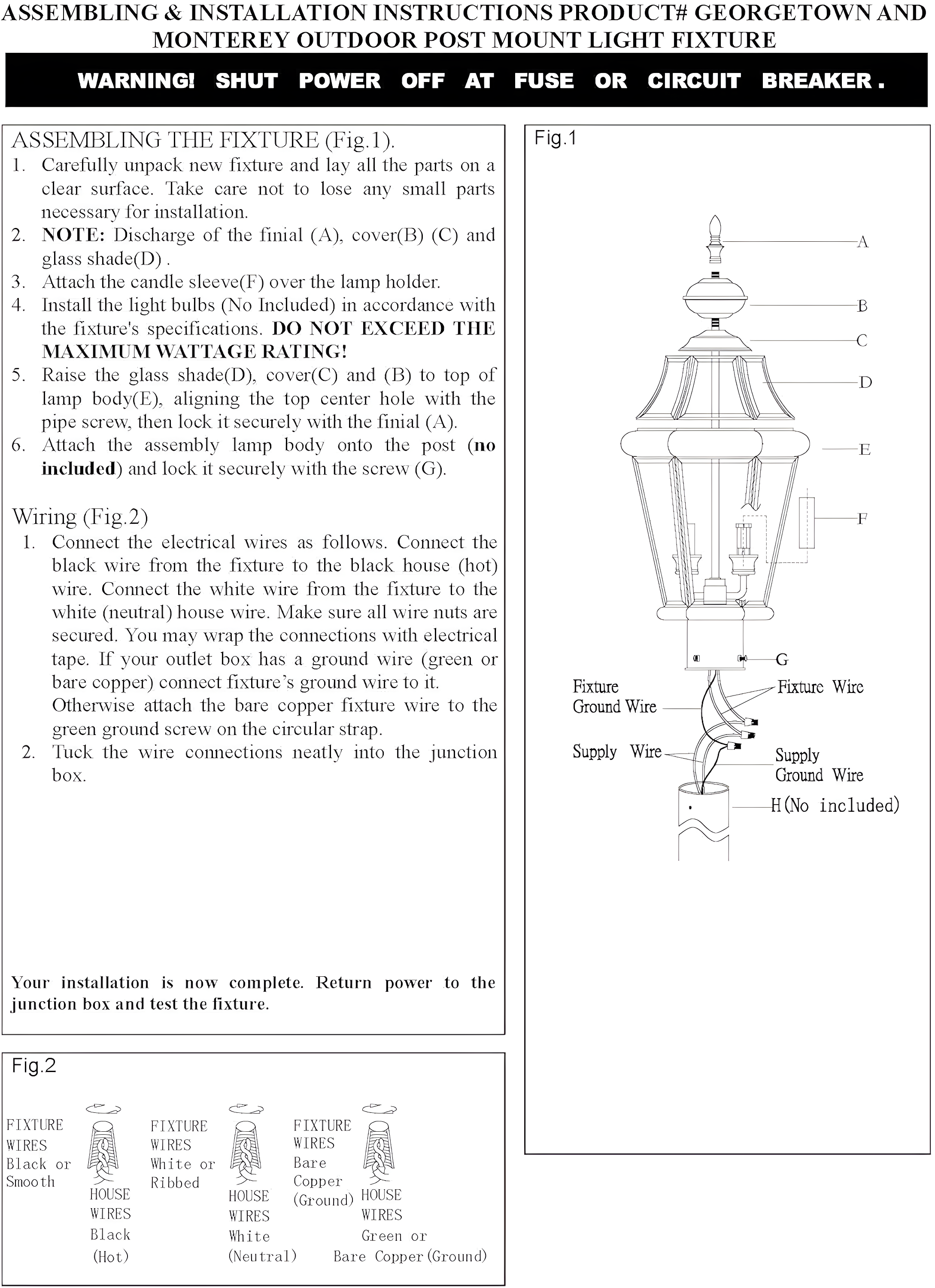 Lighting Lumens Outdoor Post Lantern Pendant Lighting Fixture - with Clear Glass Shade