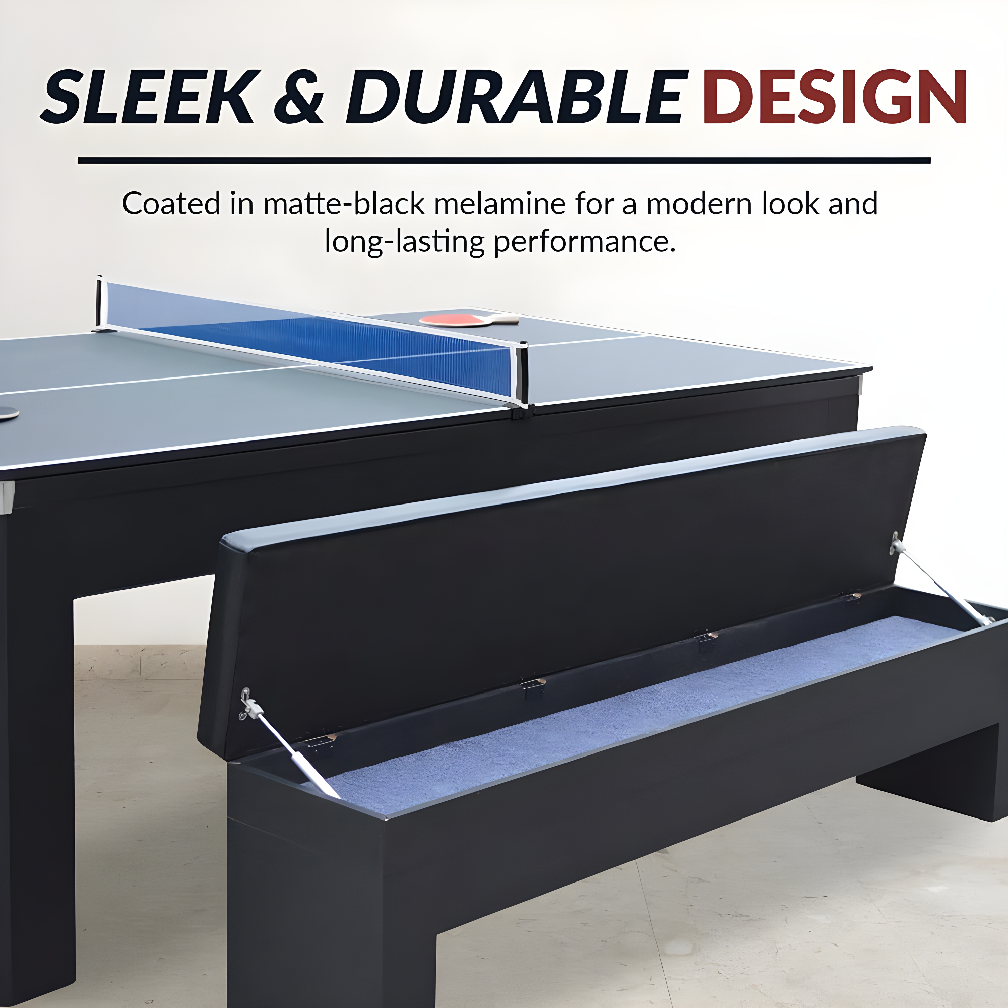 Hathaway Newport Stylish 7 Ft Multi Game Pool Table Combo with Dining Top and Ping Pong – Includes Benches for Home Storage and Accessories