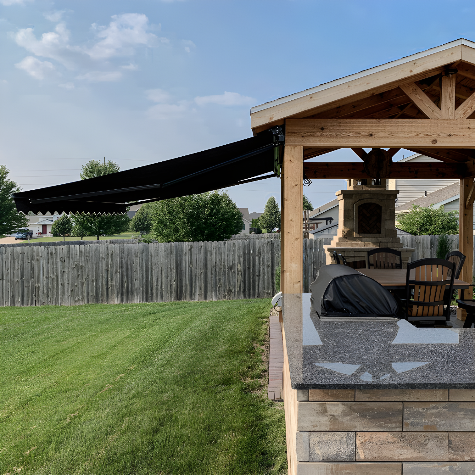 Motorized Retractable Patio Awning- Black Frame