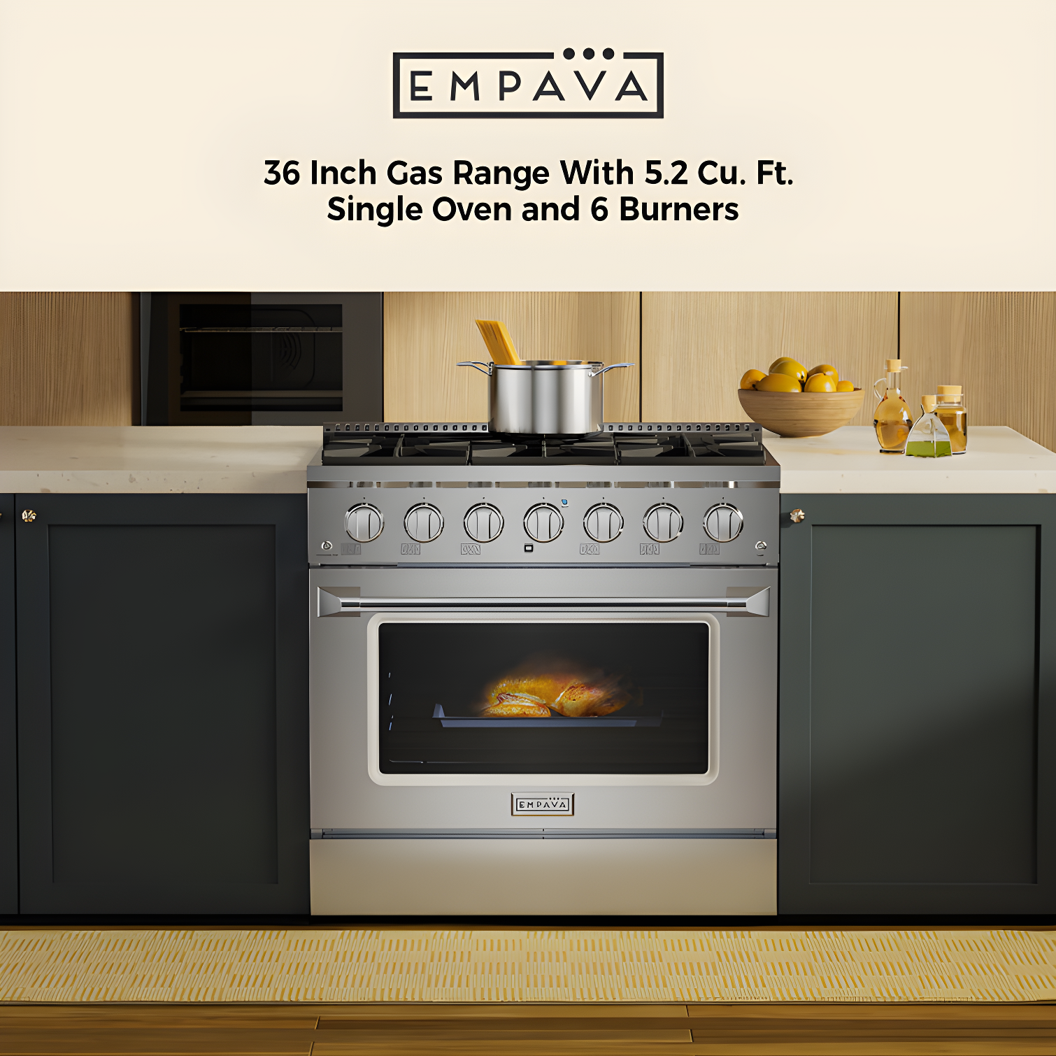 Empava 36" 5.2 Cubic Feet Smart Retro Natural Gas Slide-In Range with 6 Burners