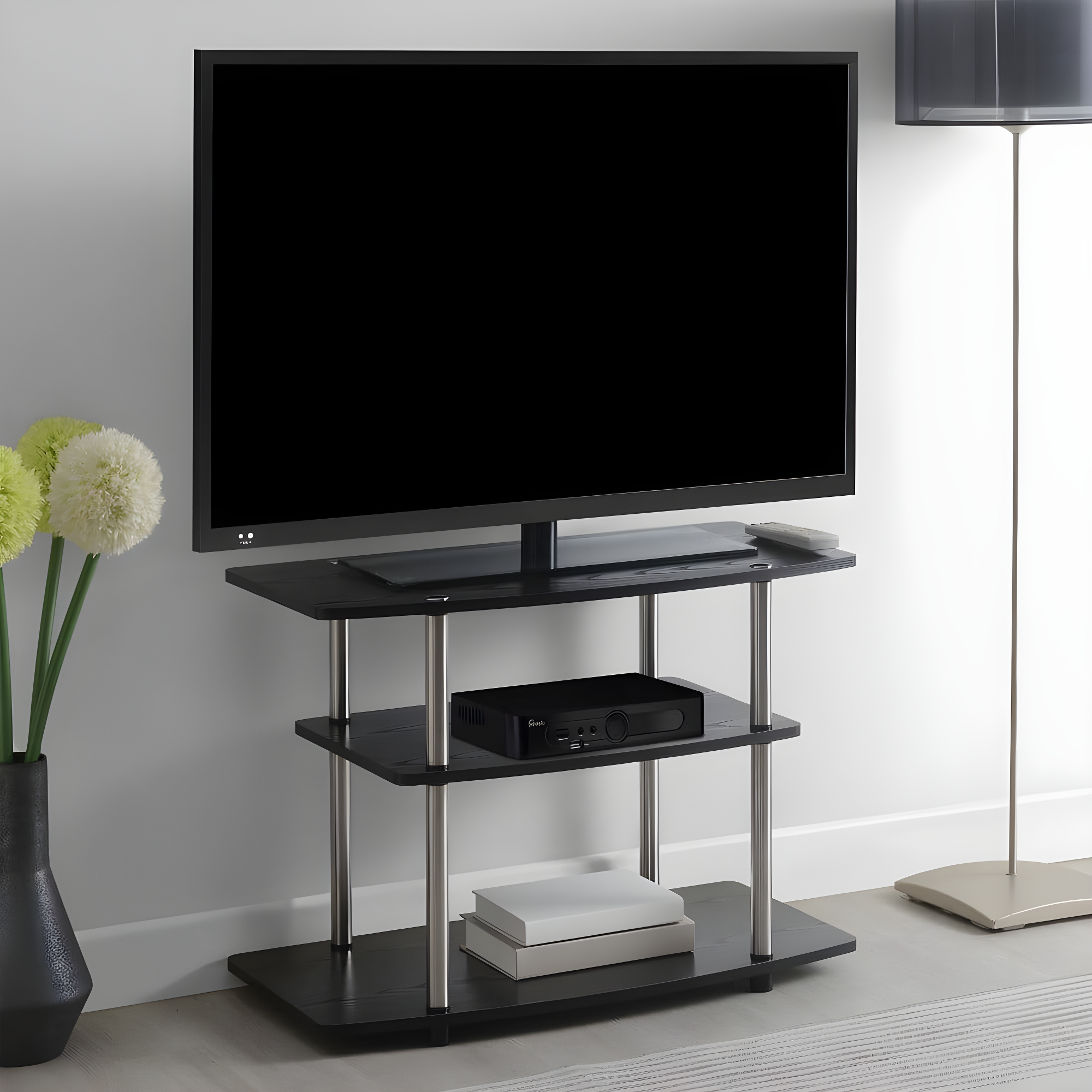 Convenience Concepts Designs2Go Three-Tier TV Stand in Black Wood Finish