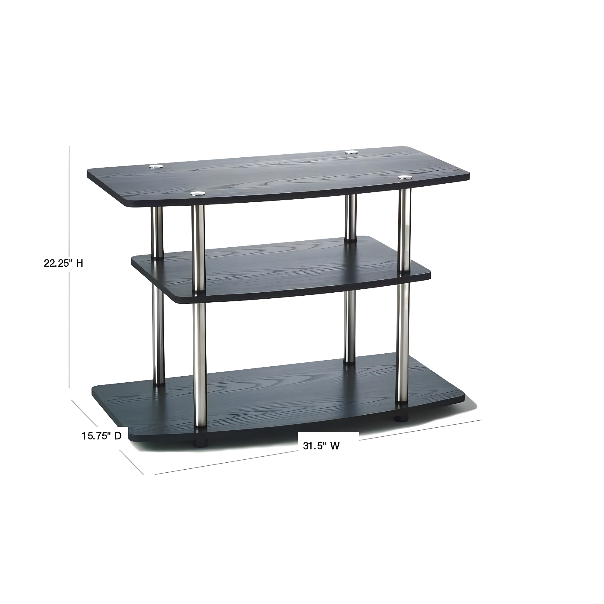 Convenience Concepts Designs2Go Three-Tier TV Stand in Black Wood Finish
