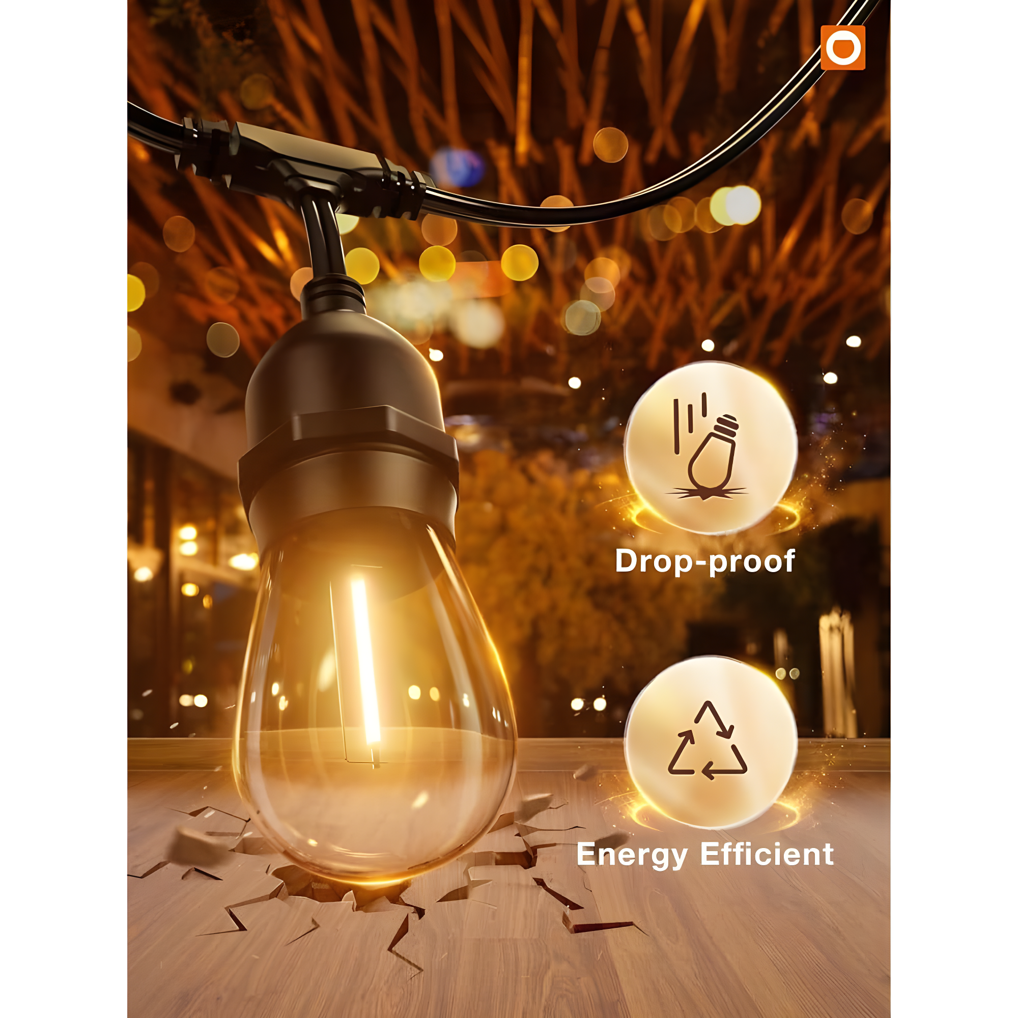 addlon 48 FT Outdoor String Lights Commercial Grade Weatherproof Strand, 18 Edison Vintage Bulbs, 15 Hanging Sockets (3 Spare Bulbs), ETL Listed Heavy-Duty Decorative Christmas Lights for Patio Garden