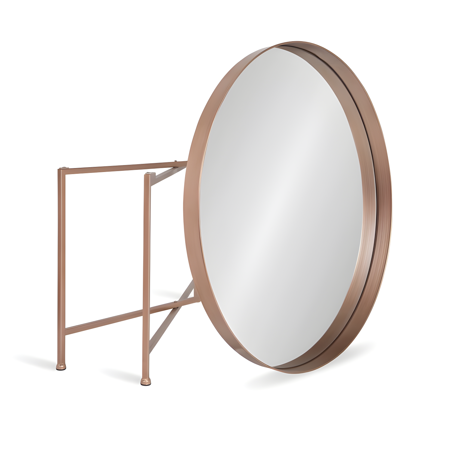 Kate and Laurel Celia Round Metal Foldable Coffee Table with Mirrored Tray Top, Rose Gold