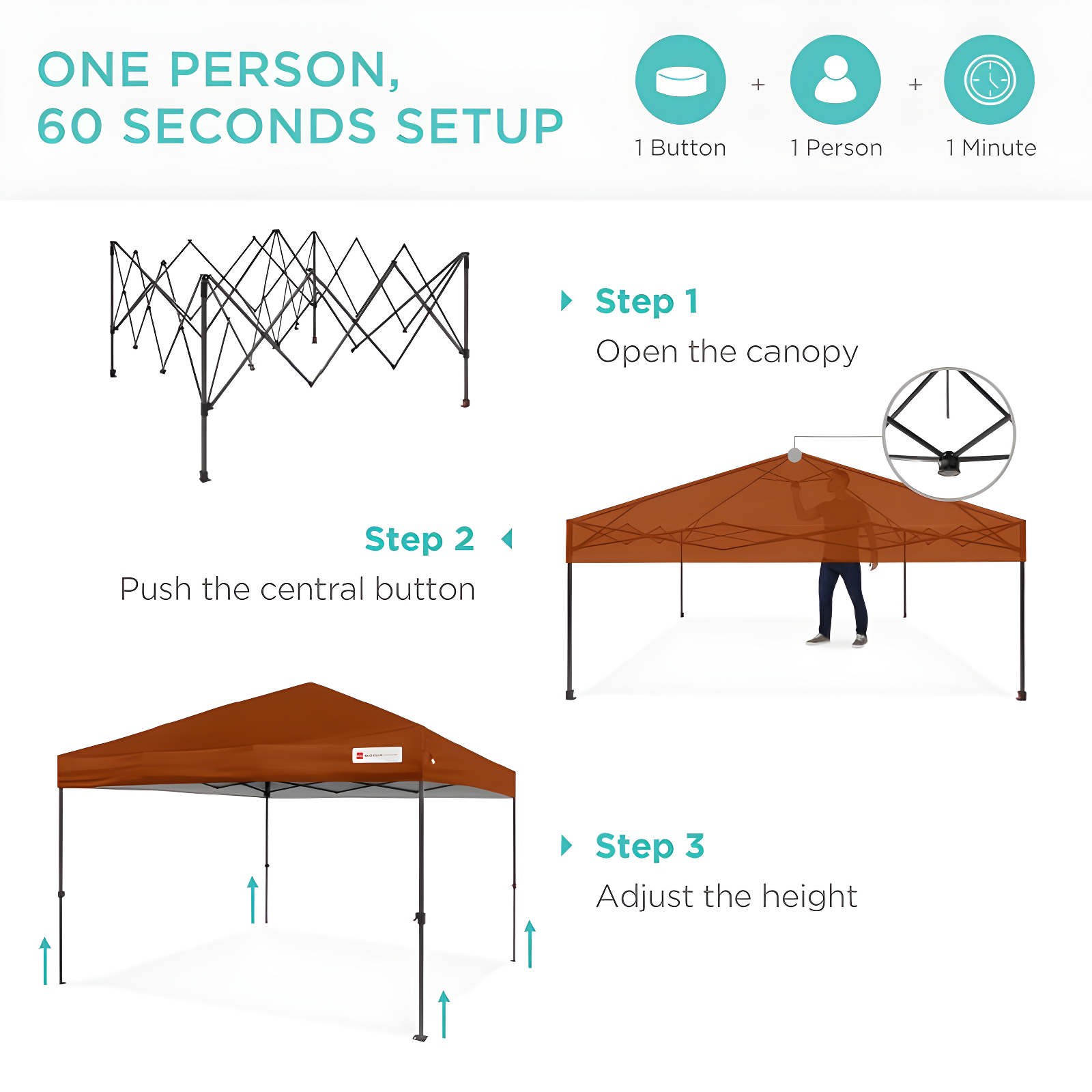 Best Choice Products Easy Setup Pop Up Canopy W/ 1-Button Setup, Wheeled Case, 4 Weight Bags