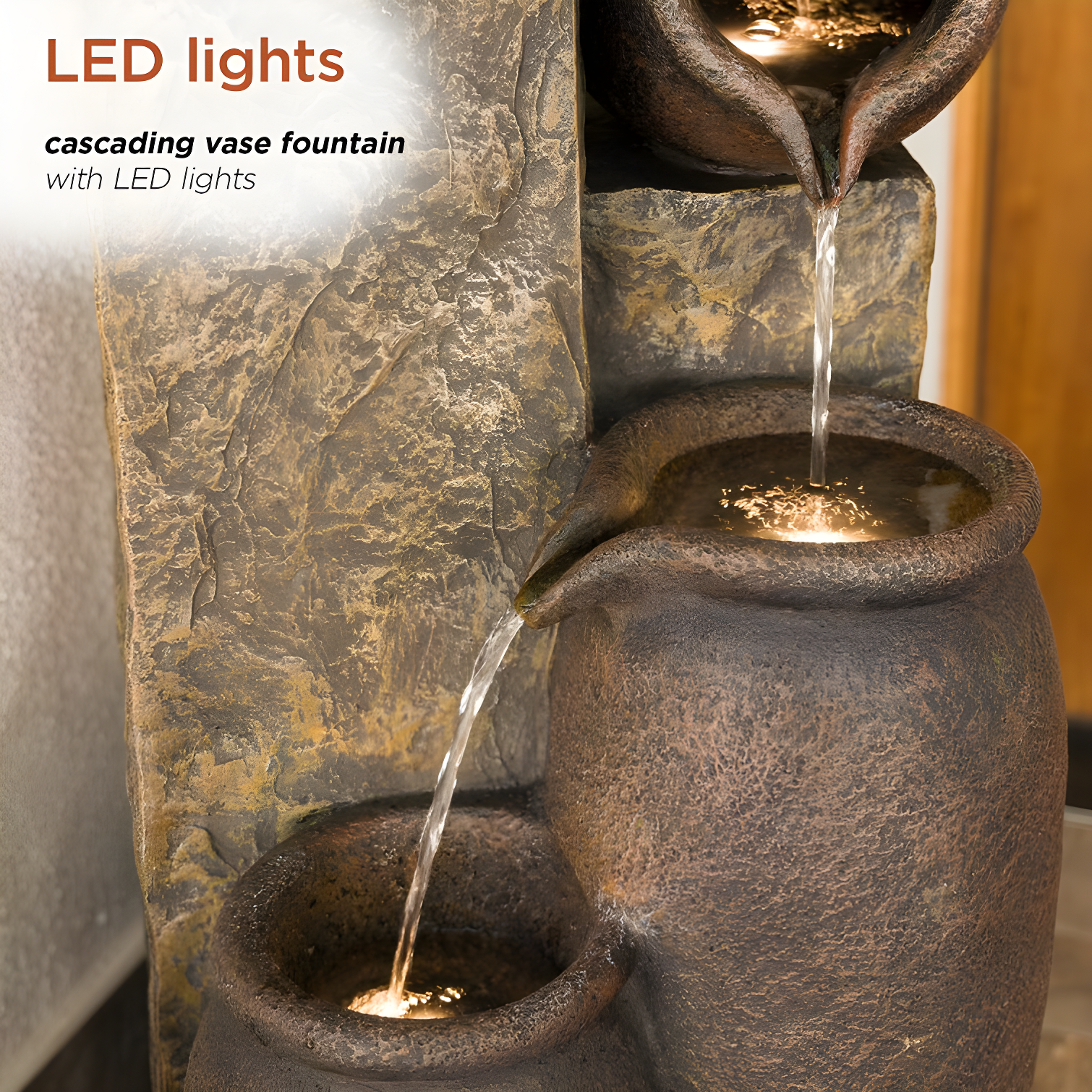 Alpine Weather Resistant Floor Fountain with Light