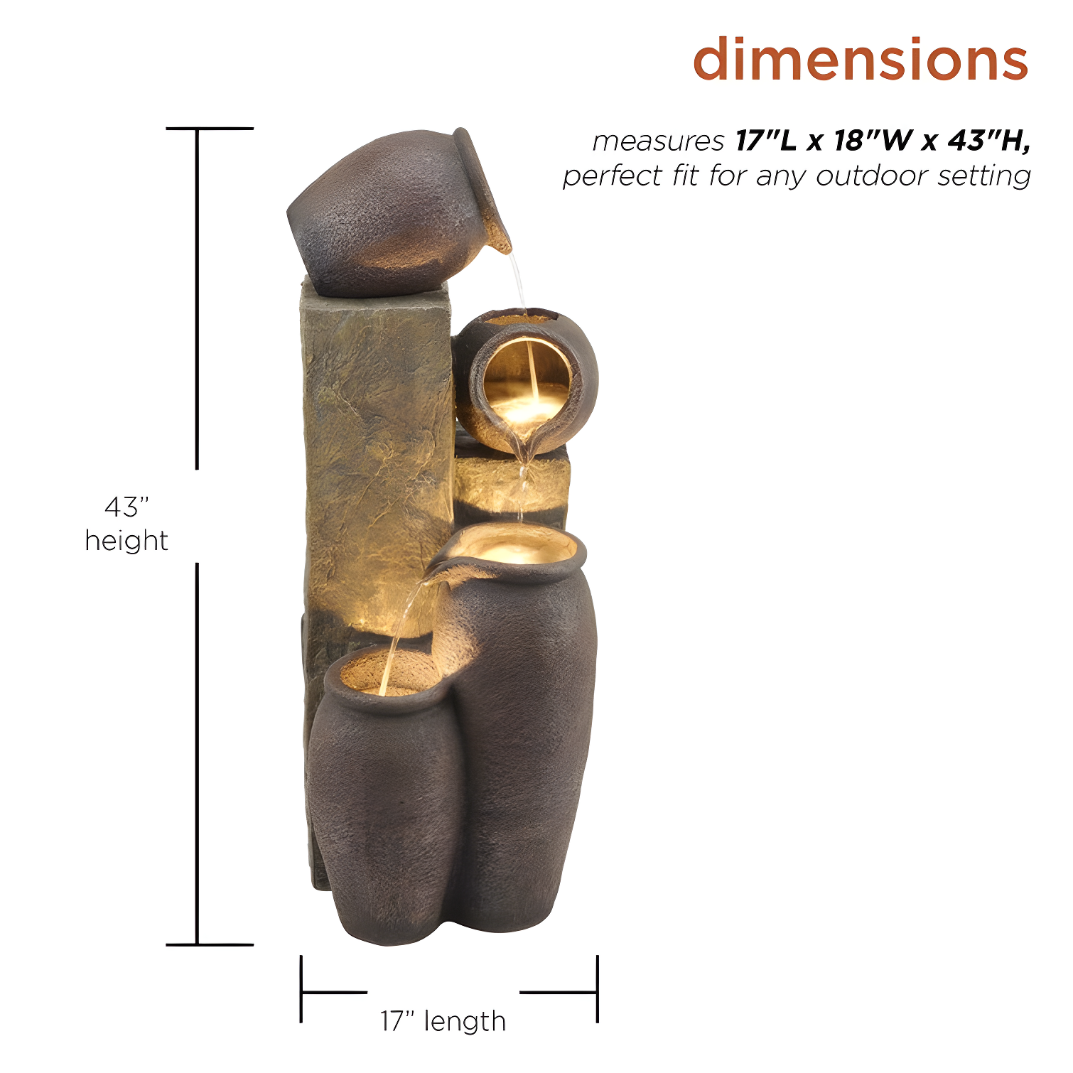 Alpine Weather Resistant Floor Fountain with Light