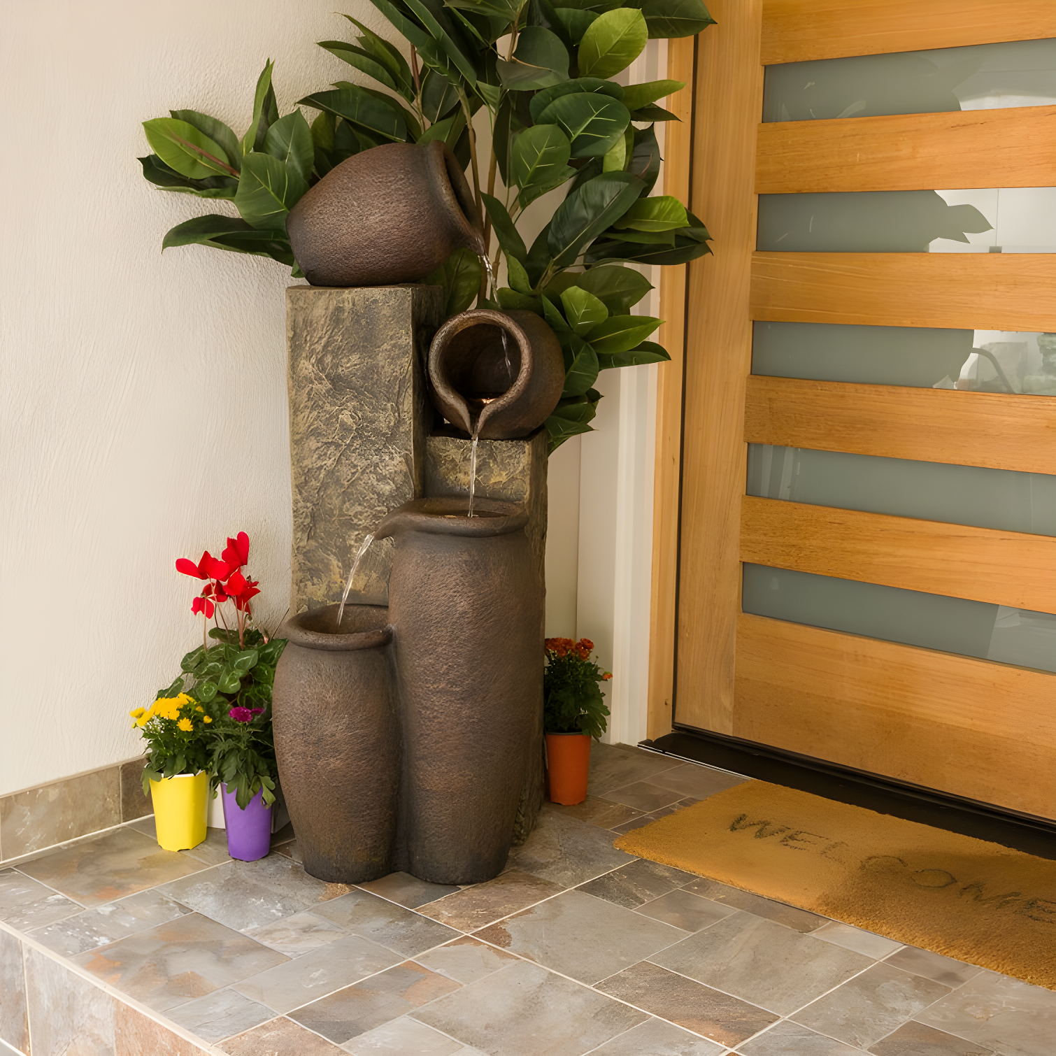 Alpine Weather Resistant Floor Fountain with Light
