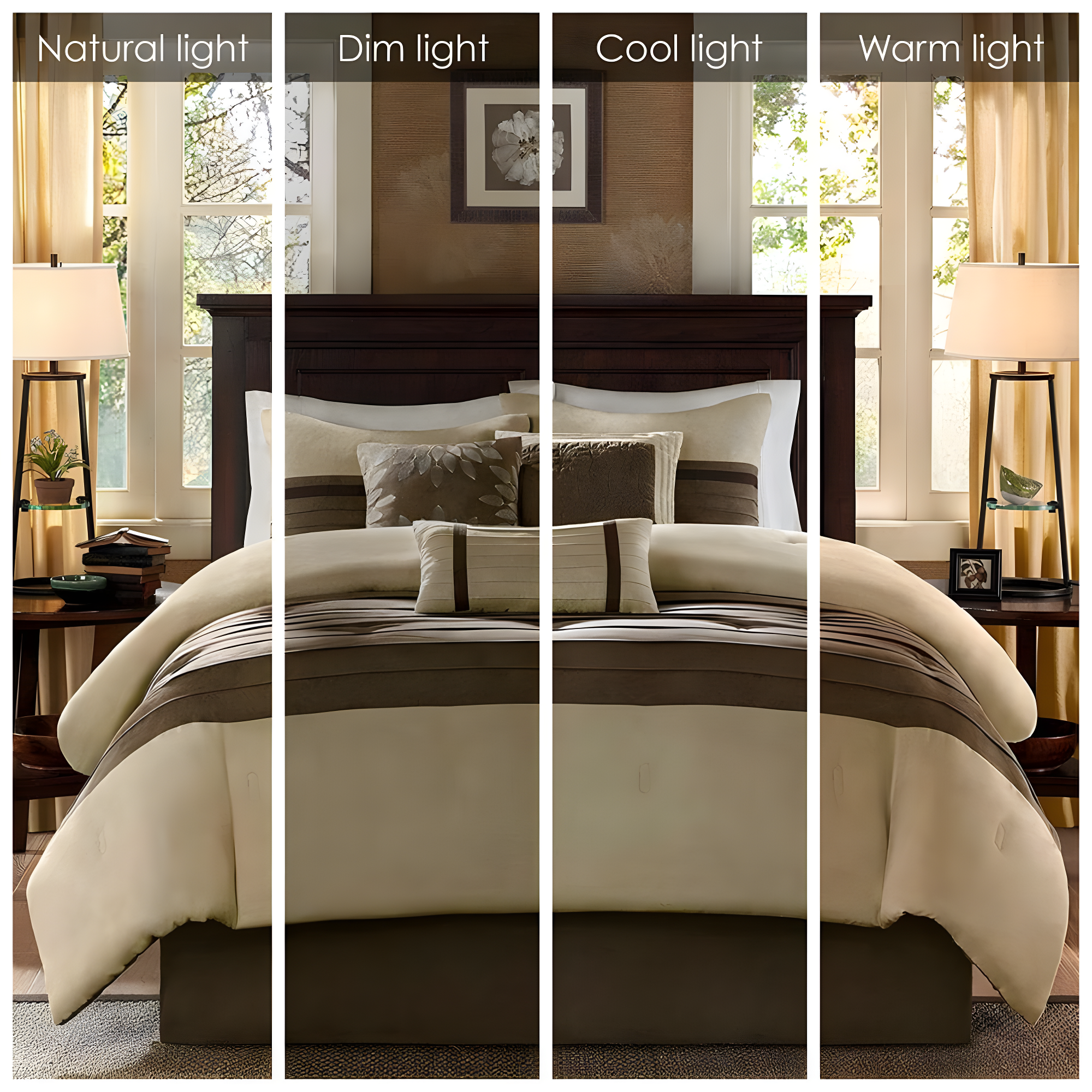 7pc Queen Dakota Microsuede Comforter Set Brown/Cream: Madison Park, Hypoallergenic, Farmhouse Style