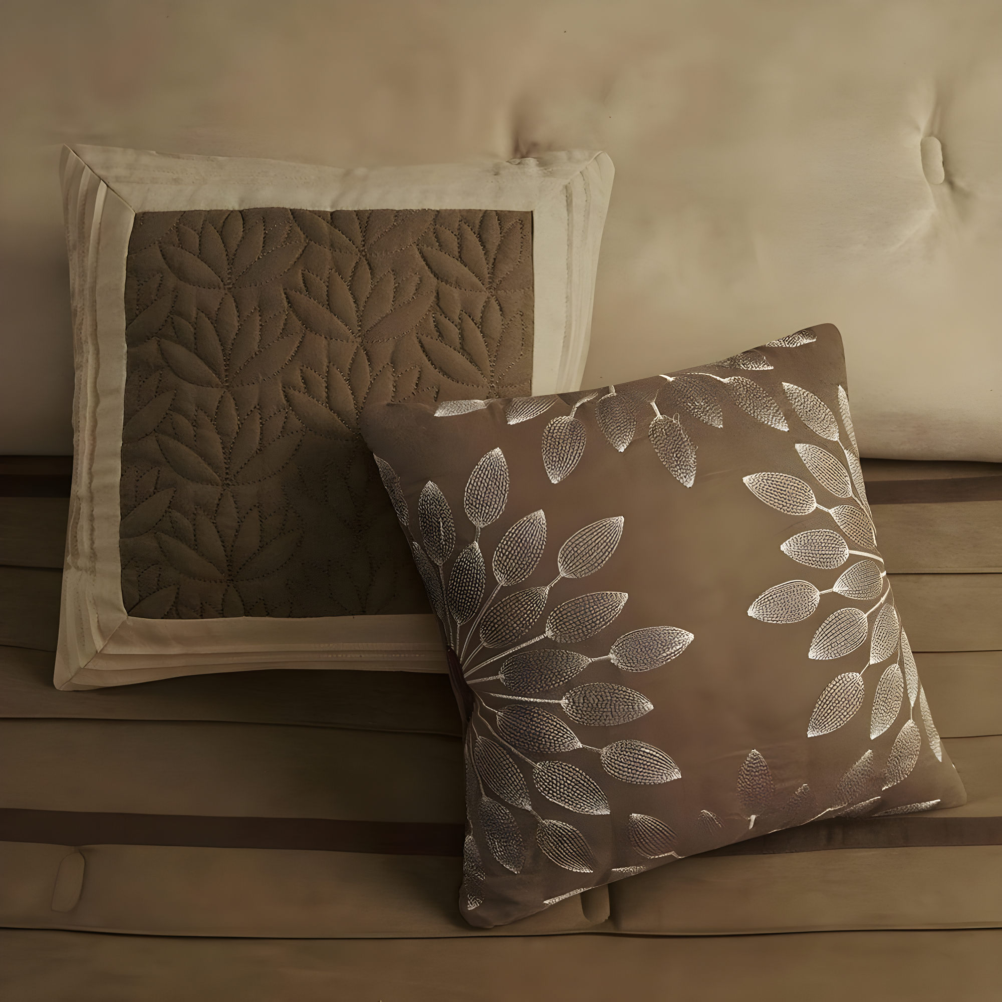 7pc Queen Dakota Microsuede Comforter Set Brown/Cream: Madison Park, Hypoallergenic, Farmhouse Style