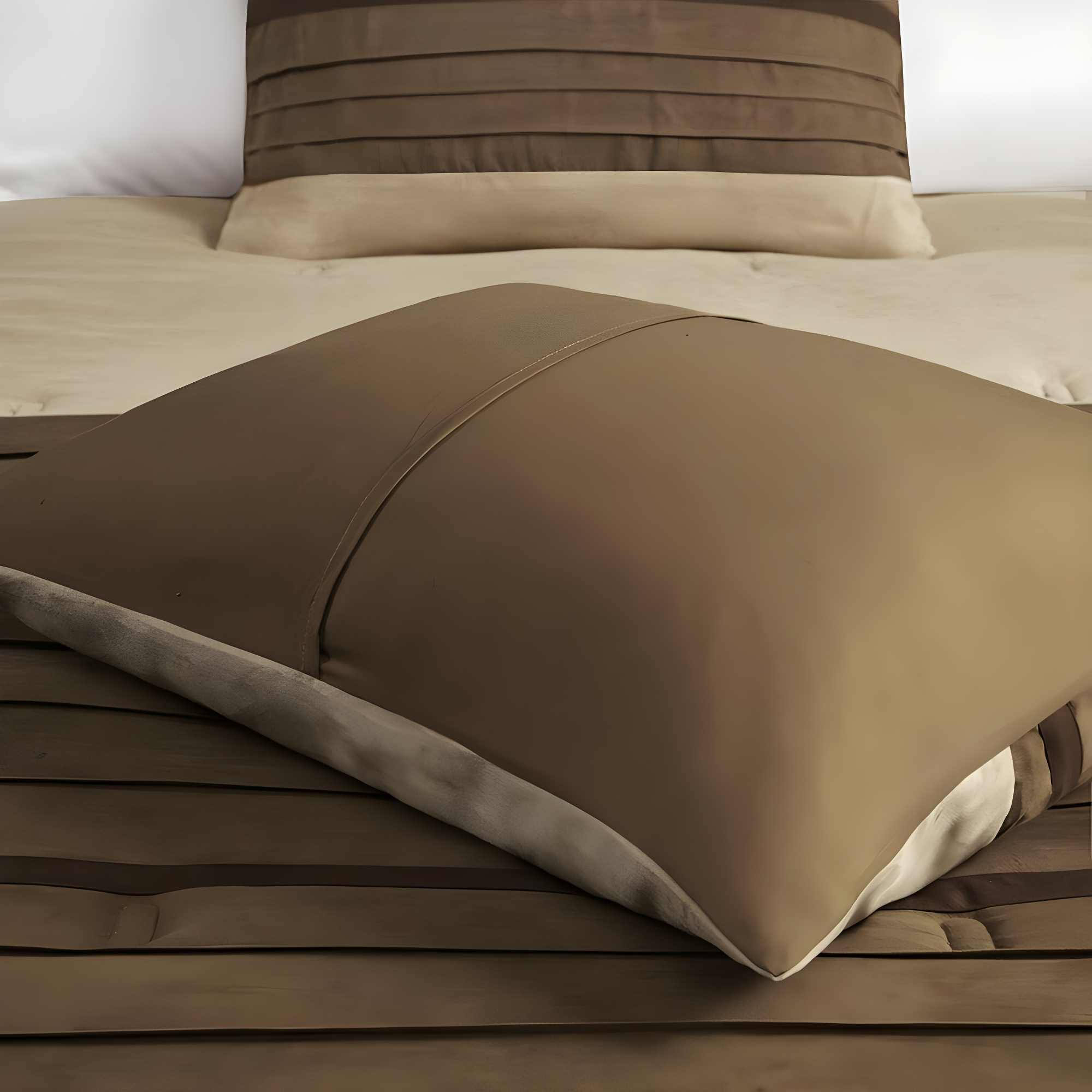 7pc Queen Dakota Microsuede Comforter Set Brown/Cream: Madison Park, Hypoallergenic, Farmhouse Style